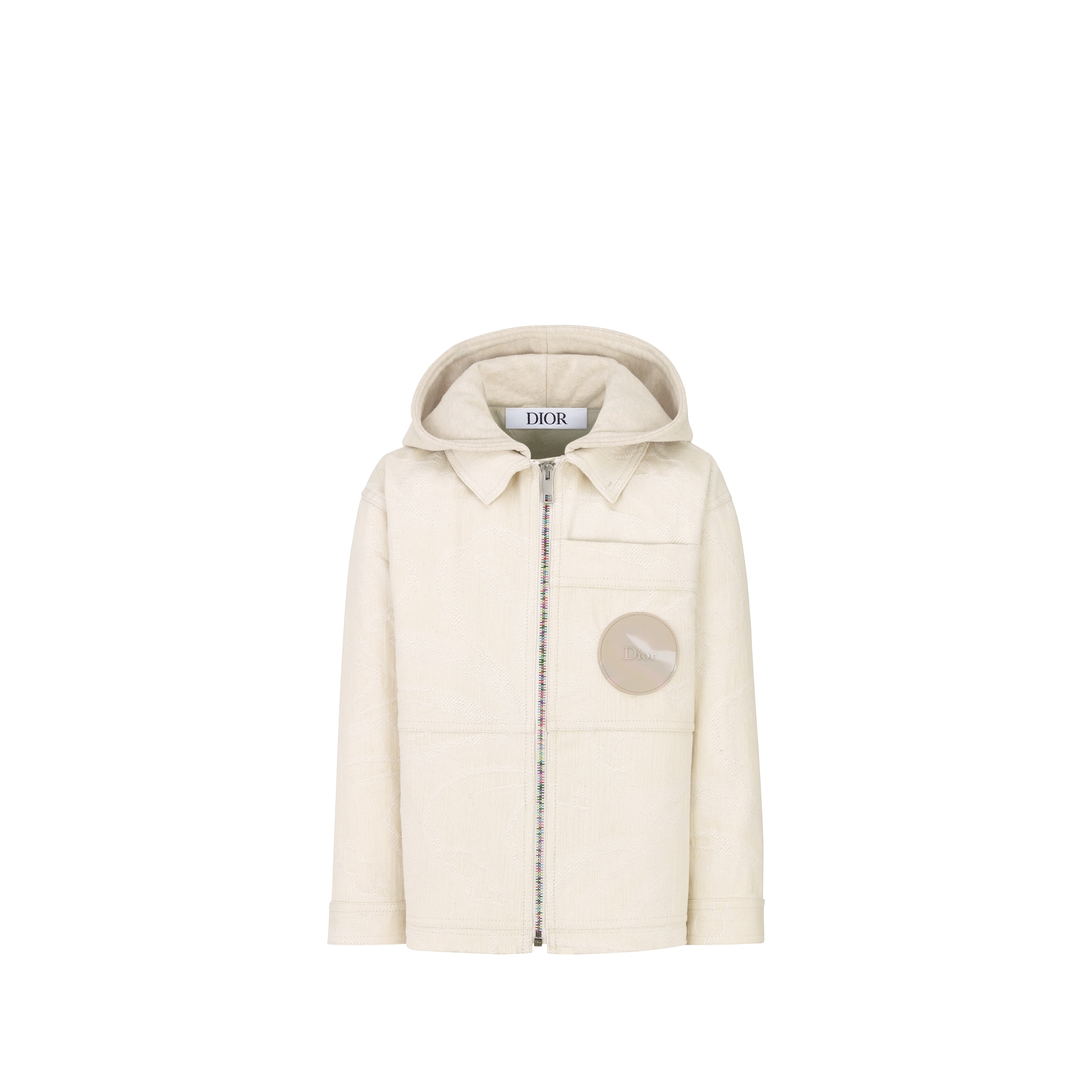 Kids' Jacket Ivory Cotton Gabardine with Blurred-Effect Lily of the Valley Jacquard Motif E01