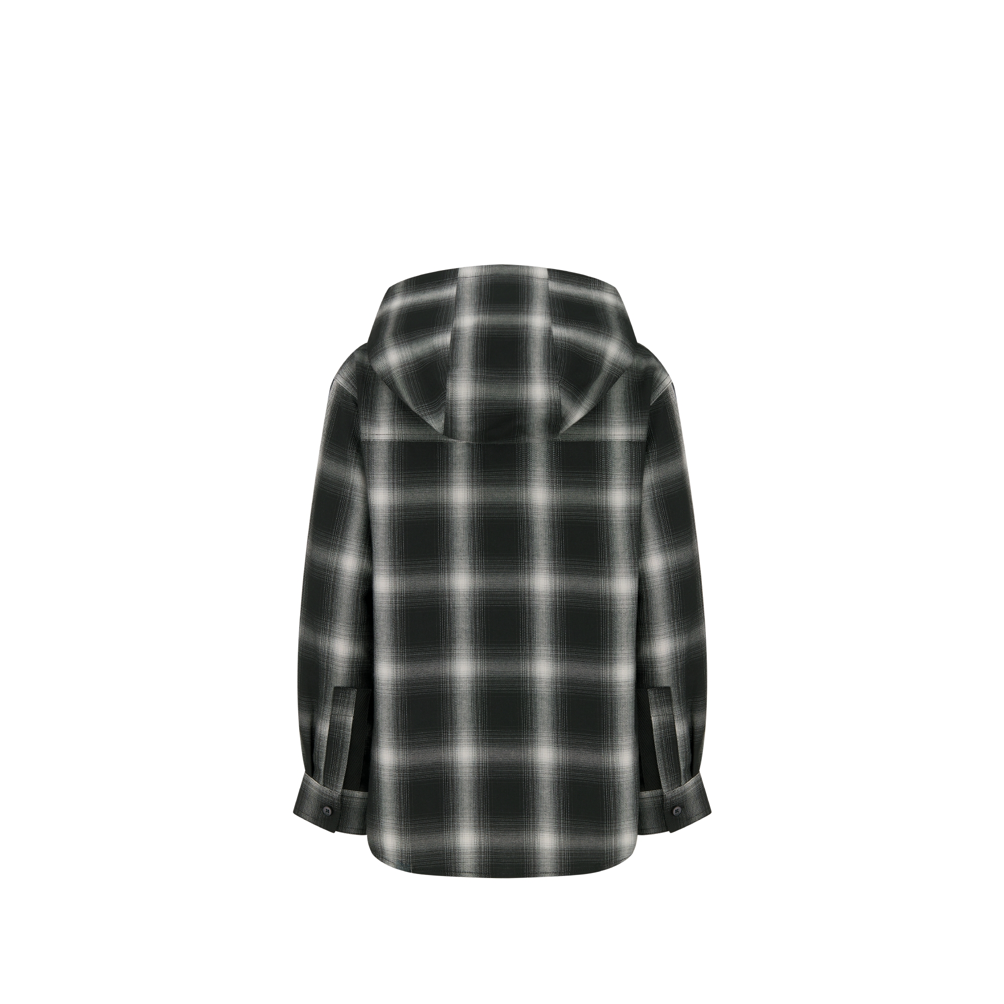 Kids' Hooded Shirt Black Cotton Blend with Gray Checkered Motif E08