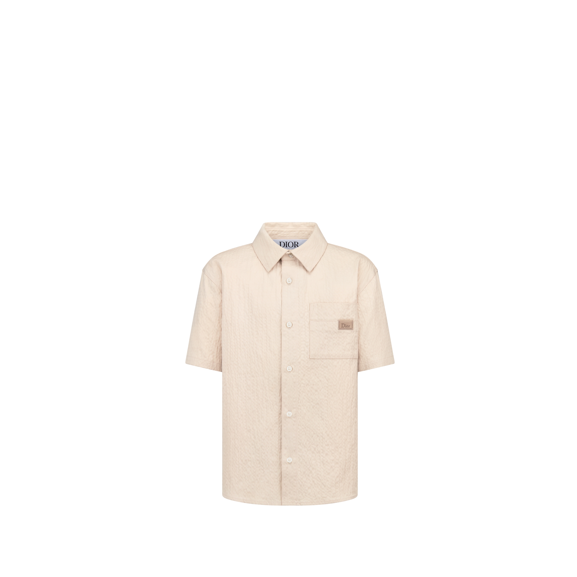Camicia a maniche corte per bambini Seersucker di cotone beige E01