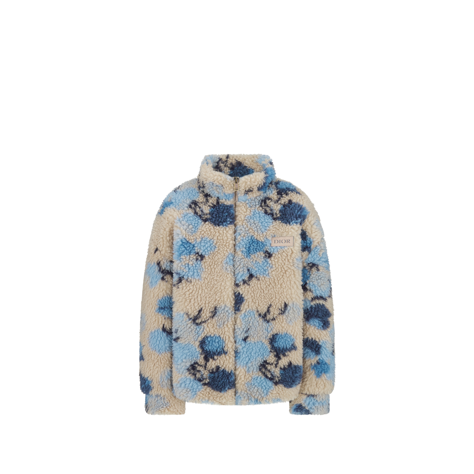 Kids' Coat Beige Faux Fur with Light Blue Camouflage-Effect Jardin de Roses Jacquard Motif E01