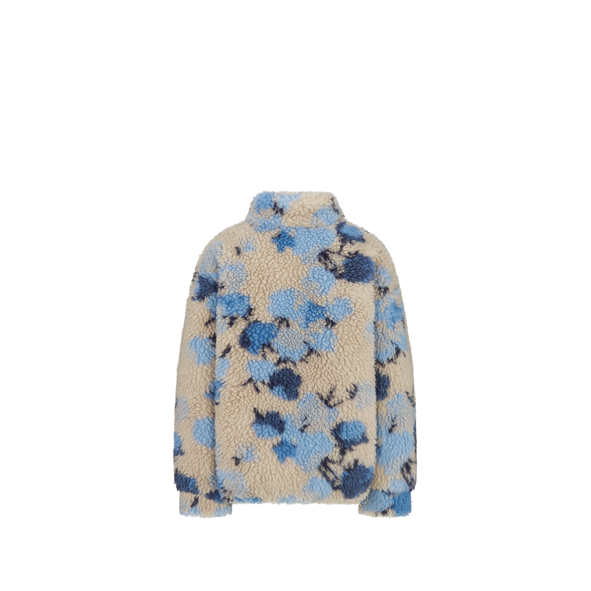 童裝大褸 米色人造毛皮配淺藍色迷彩效果 Jardin de Roses 緹花主題圖案 E08