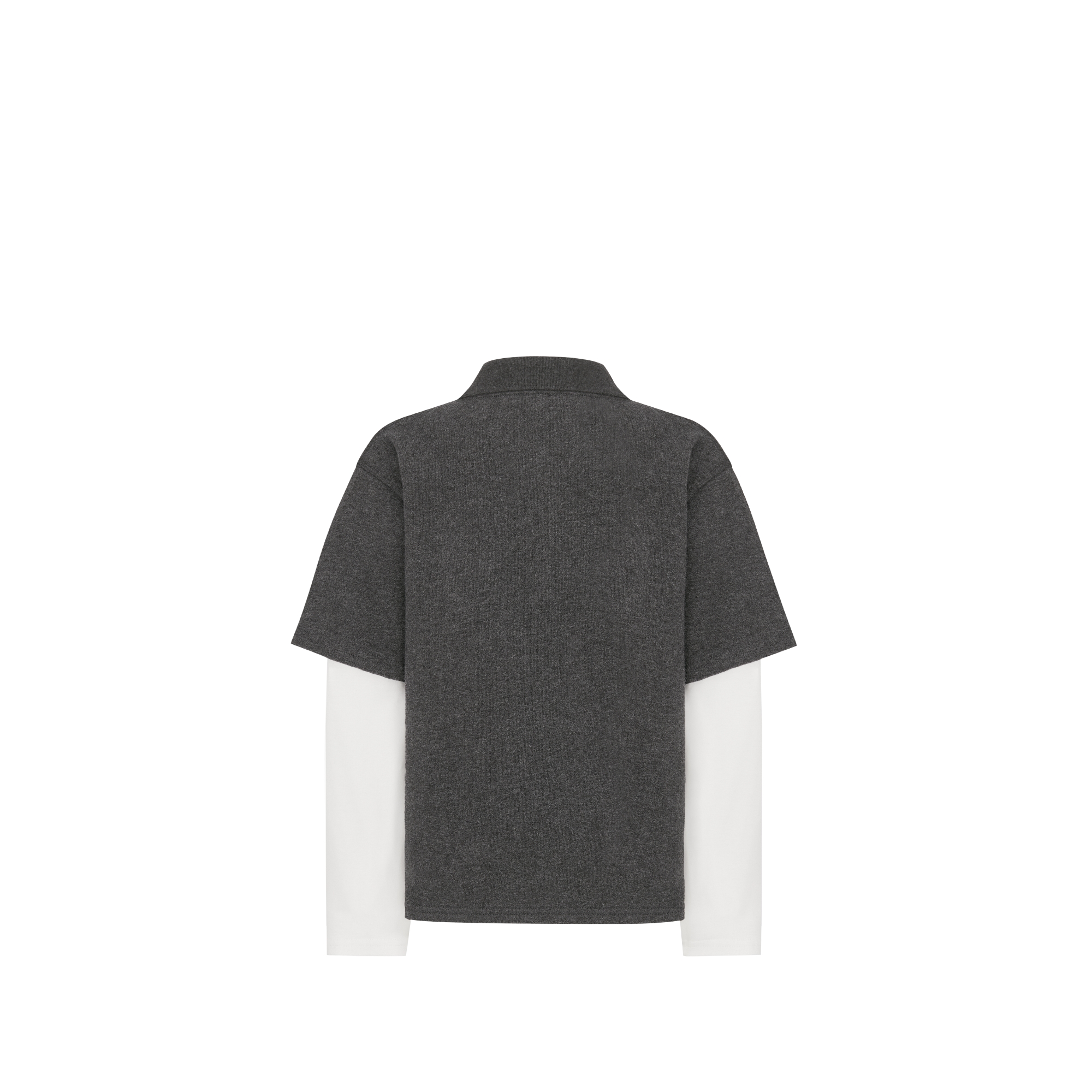 Kids' Long-Sleeved Polo Shirt Anthracite Gray and Ivory Cotton Jersey E08