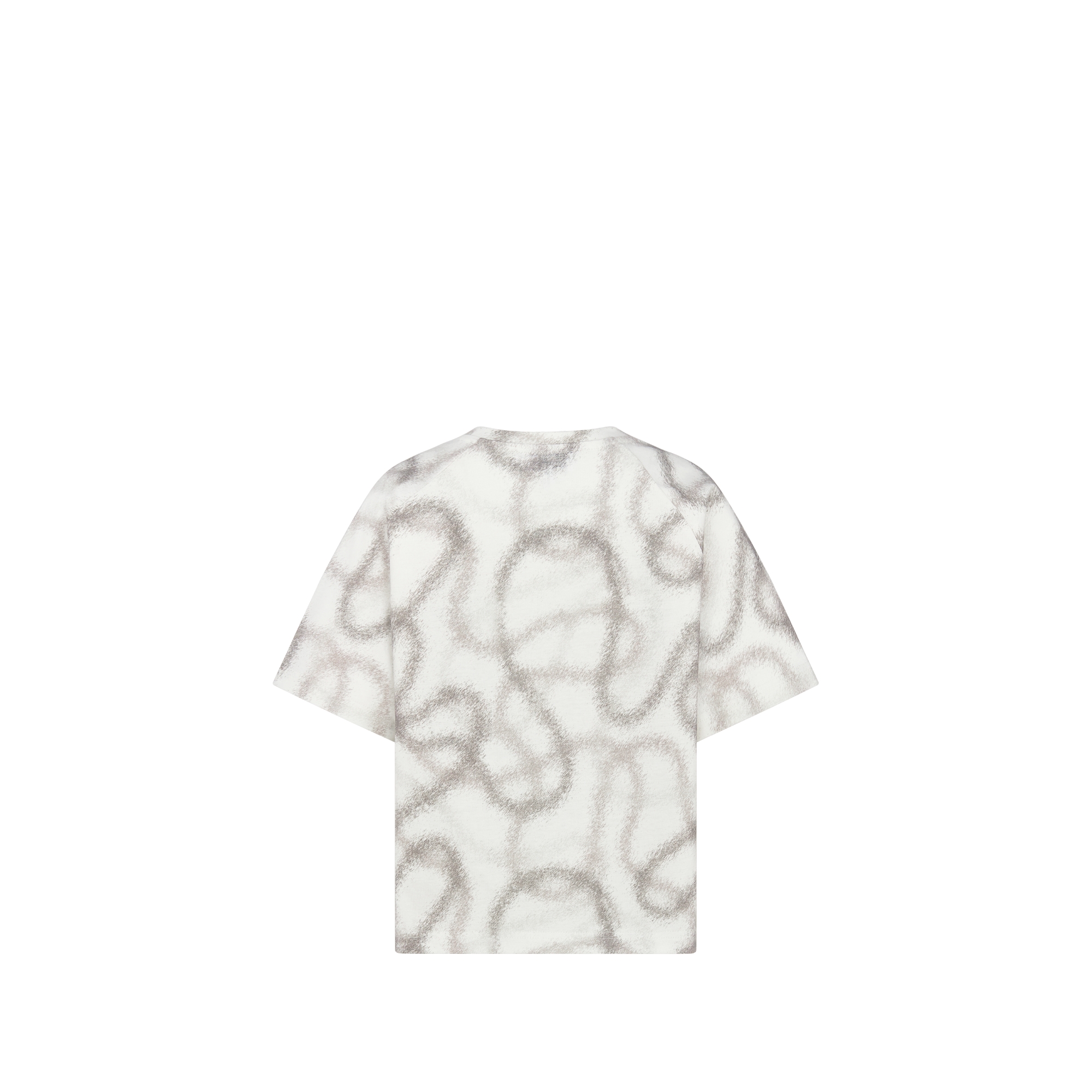 Kids' T-Shirt Ivory Cotton Jersey with Gray Blurred-Effect Ribbon Motif E08