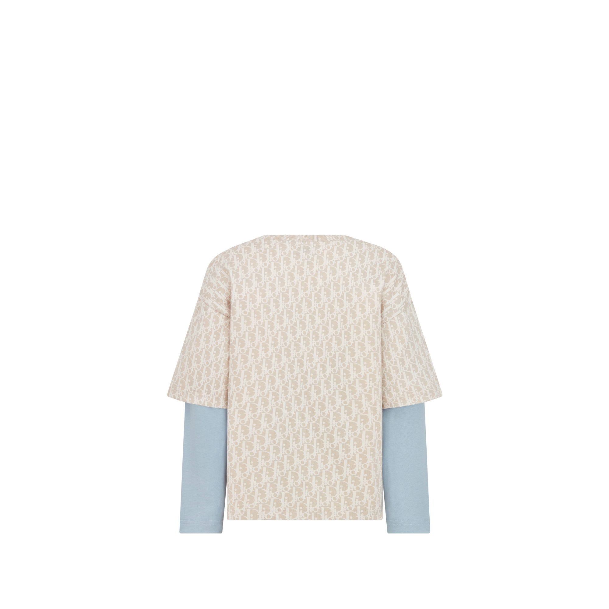 Kids' Long-Sleeved T-Shirt Beige and Light Blue Dior Oblique Cotton Jersey E08