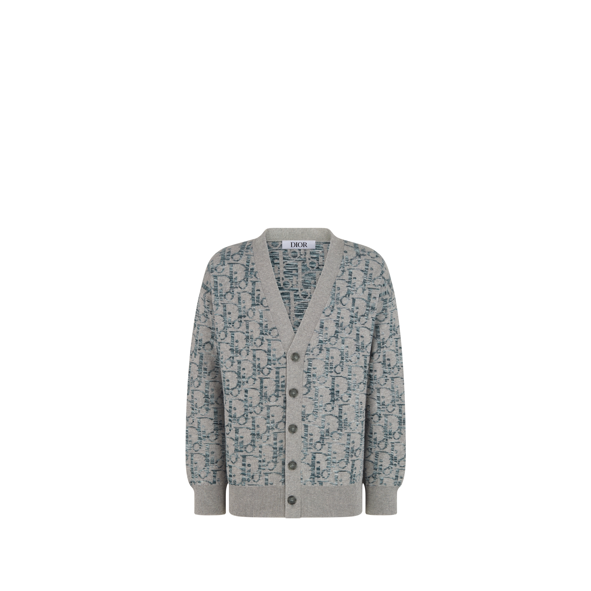 Kids' Cardigan Light Gray Cotton Mouliné Knit with Deep Gray Dior Oblique Jacquard E01