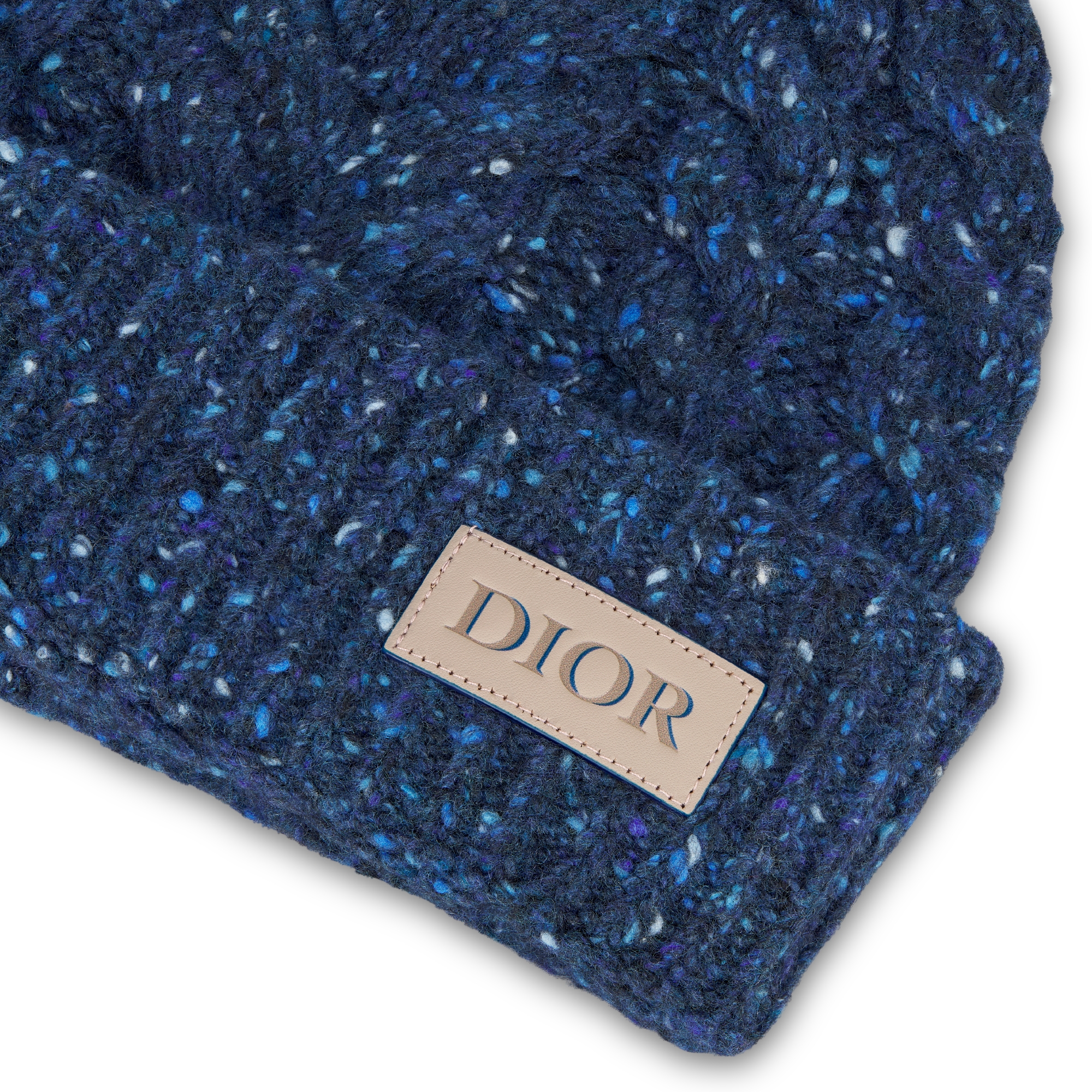 Kids' Beanie Blue and Navy Blue Cashmere Mouliné Cable Knit E09
