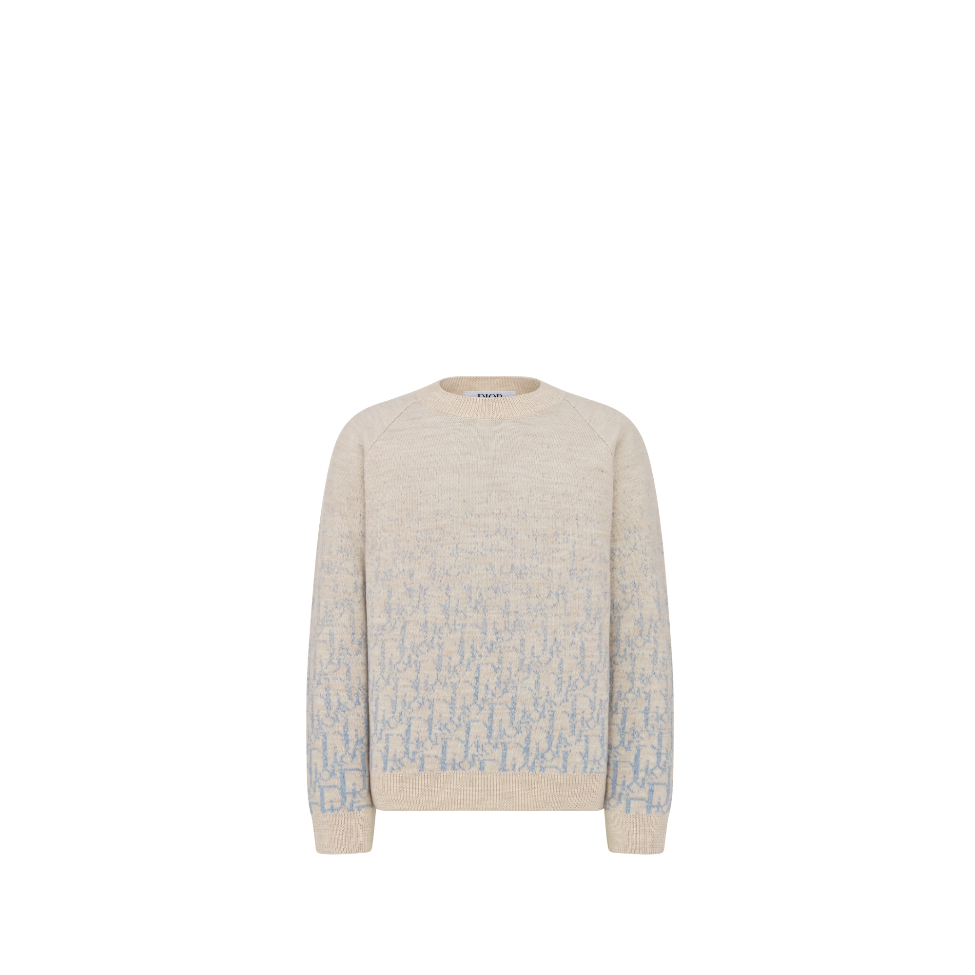 Kids' Sweater Beige Wool Knit with Gradient Light Blue Dior Oblique Jacquard E01