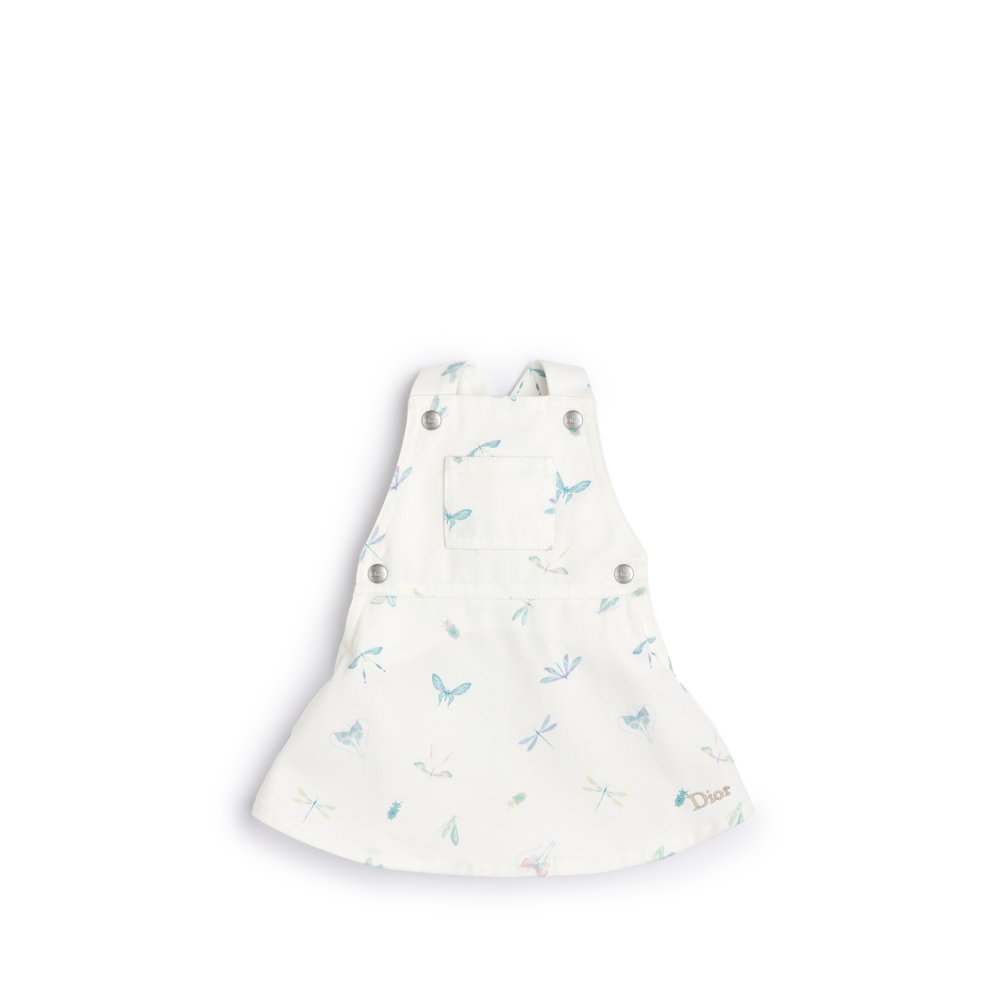 Baby Pinafore Dress Ivory Cotton Gabardine with Pastel Seasonal Motif E01