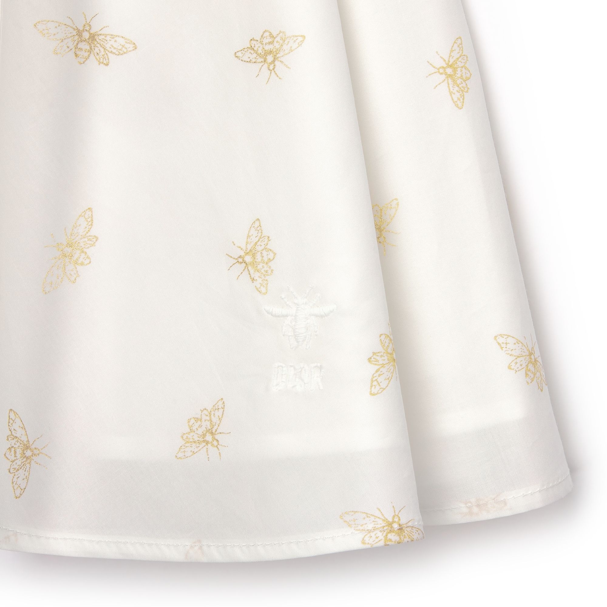 Robe évasée bébé Popeline de coton ivoire à motif abeilles doré E09