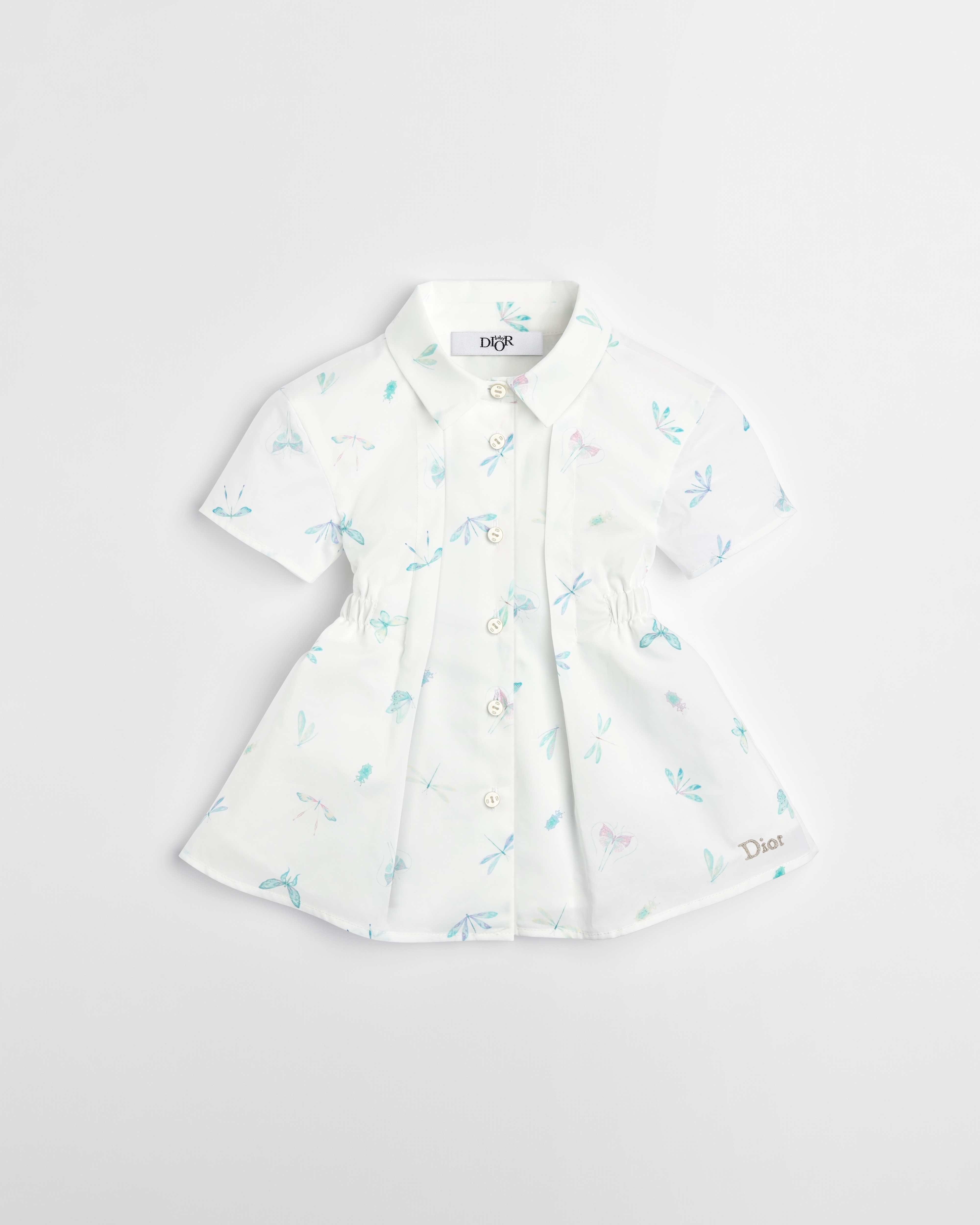 Baby Shirtdress Ivory Cotton Poplin with Pastel Seasonal Motif E01