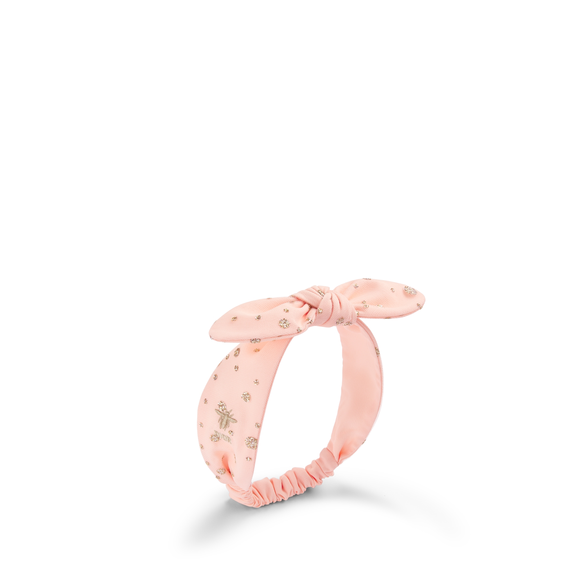 Baby Headband Peach Blossom Pink Tulle with Gold-Tone Glitter Polka Dots E03