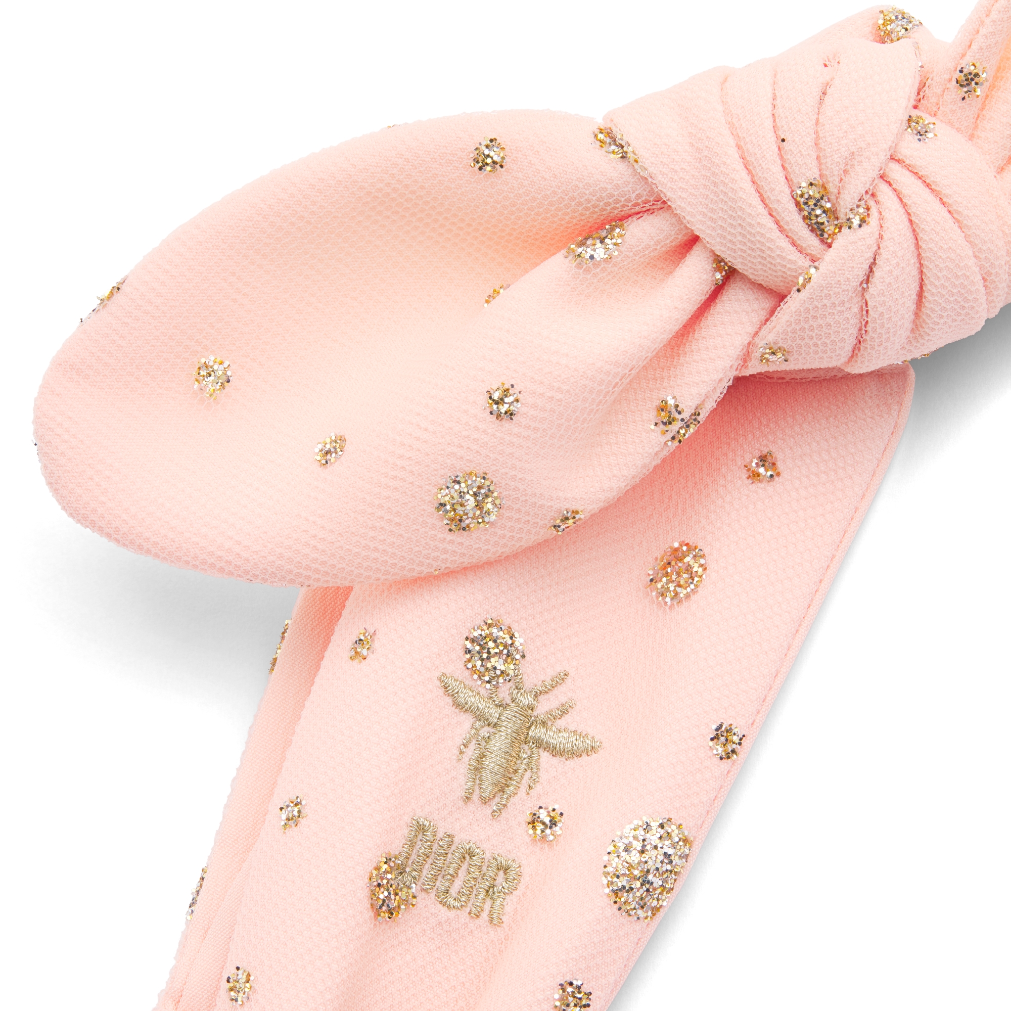 Baby Headband Peach Blossom Pink Tulle with Gold-Tone Glitter Polka Dots E09