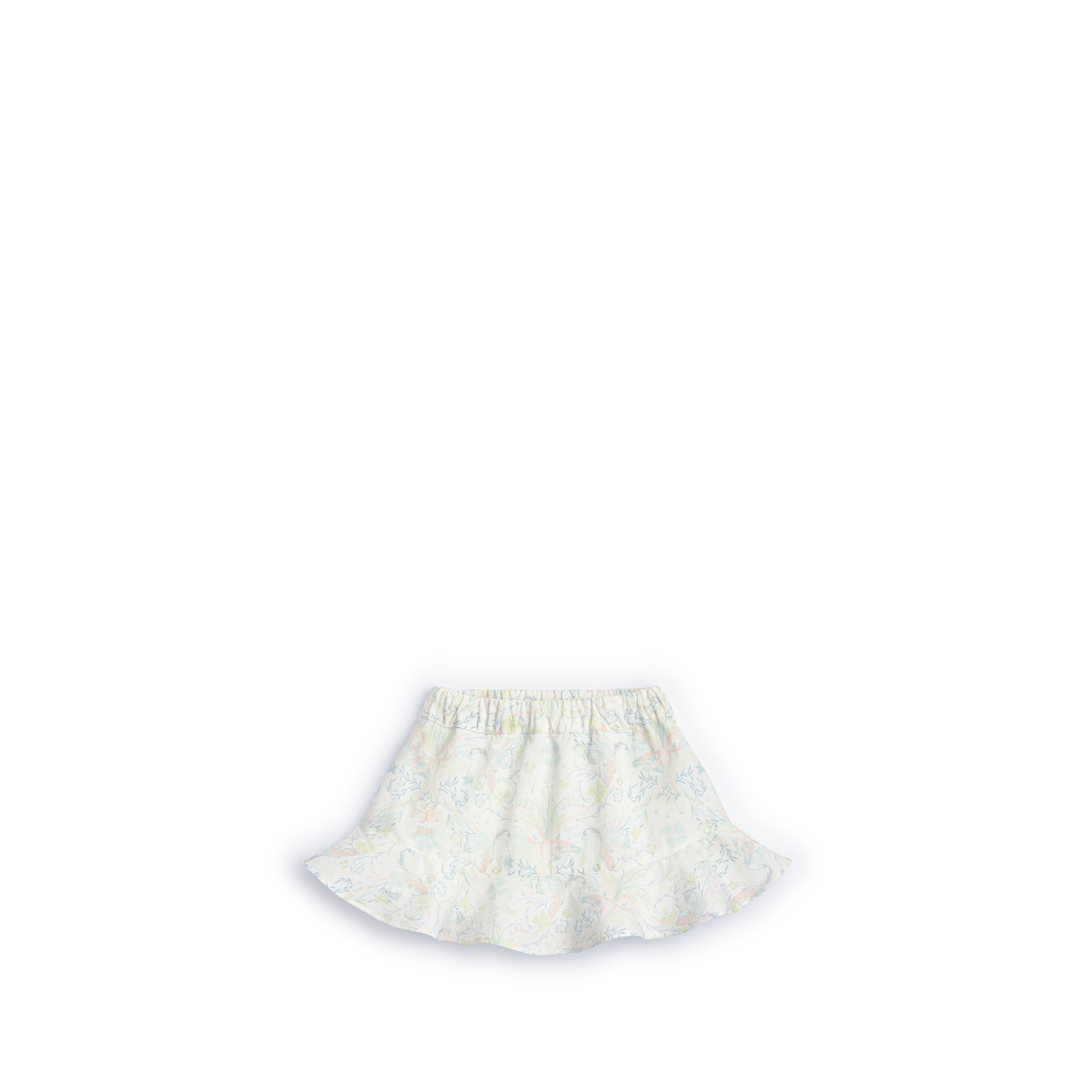 Baby Short Skirt Ivory Cotton Poplin with Pastel Seasonal Motif E01
