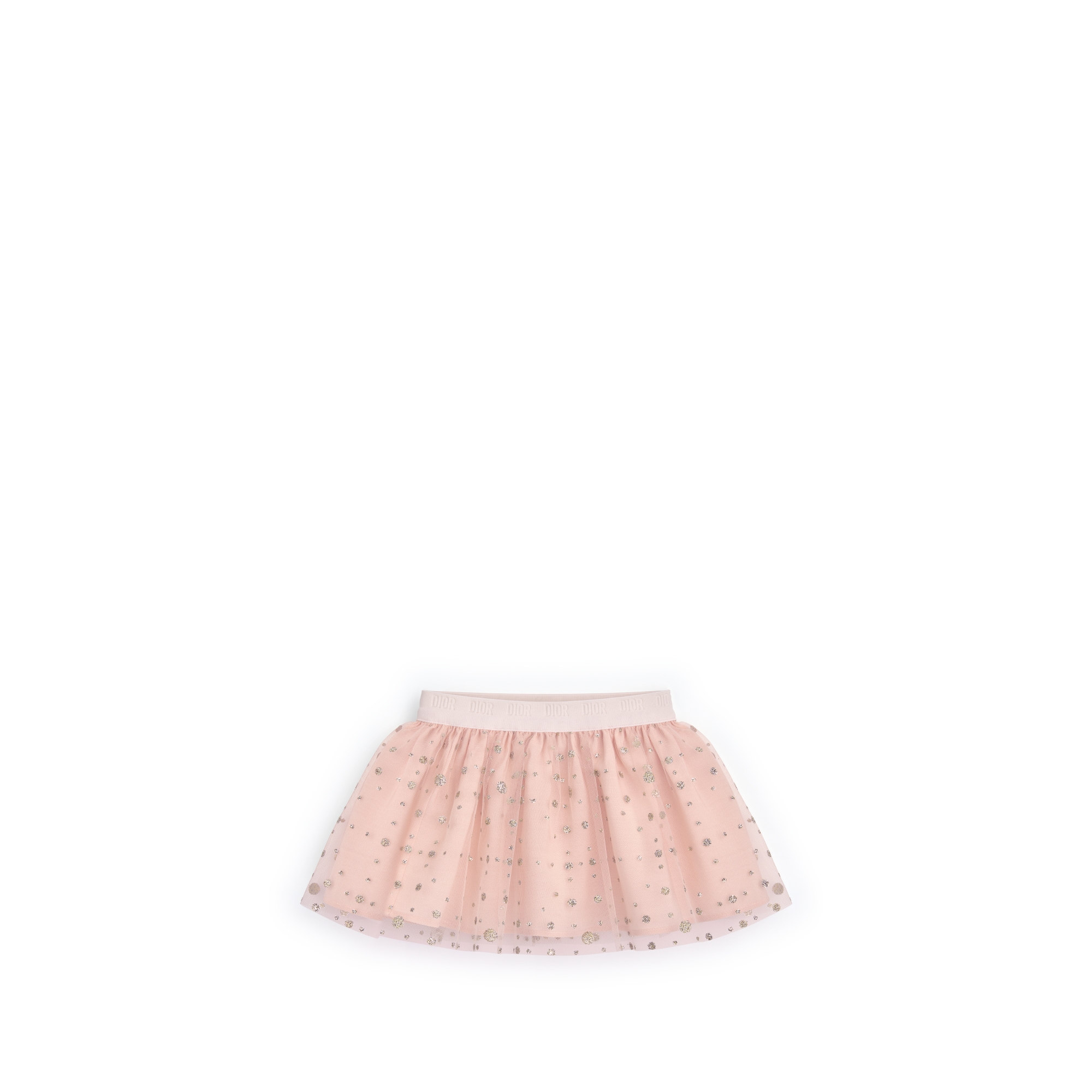 Baby Short Skirt Peach Blossom Pink Tulle with Gold-Tone Glitter Polka Dots E01