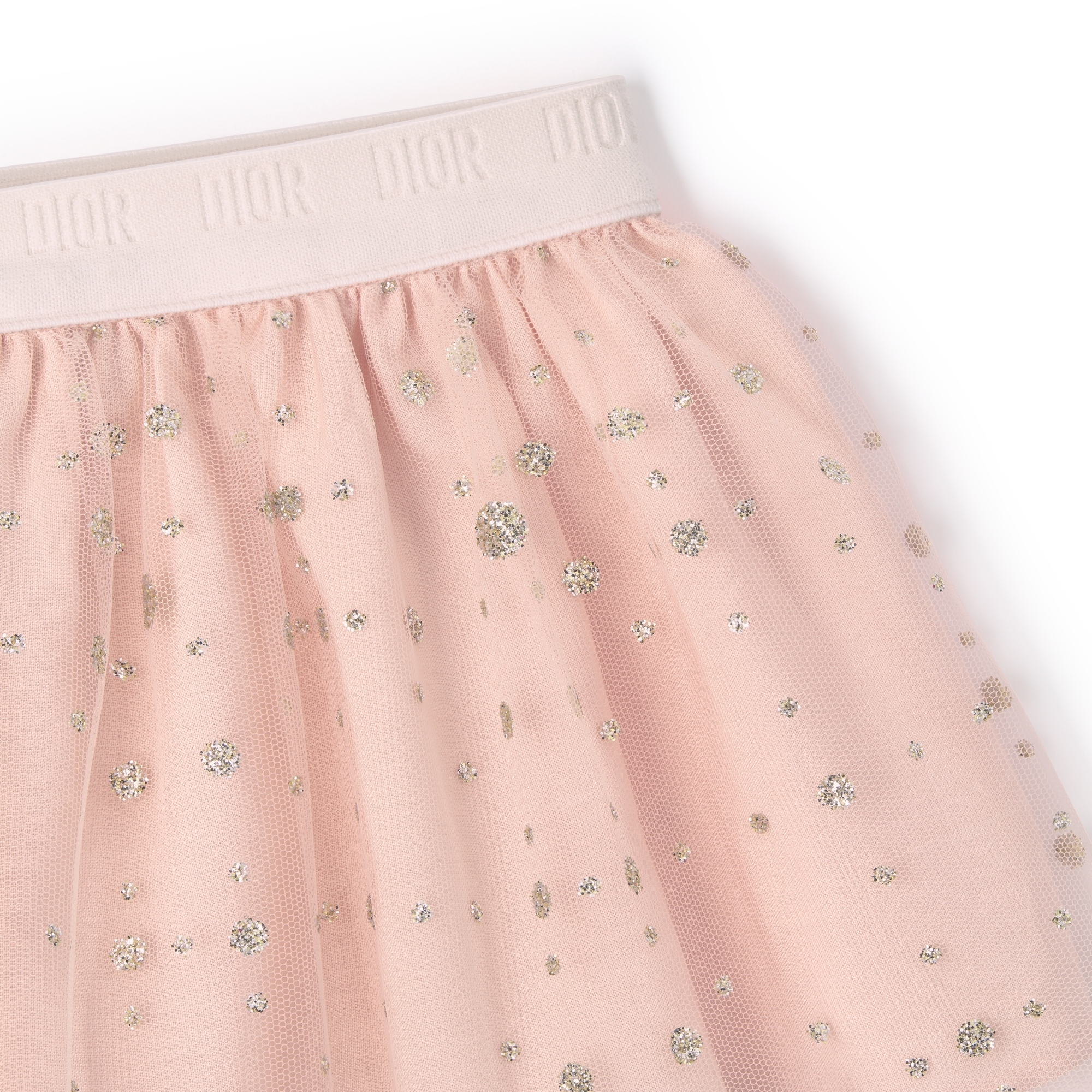 تنورة قصيرة للأطفال الرضّع تول بلون زهر الخوخ مع نقاط بولكا باللون الذهبي البرّاق E09