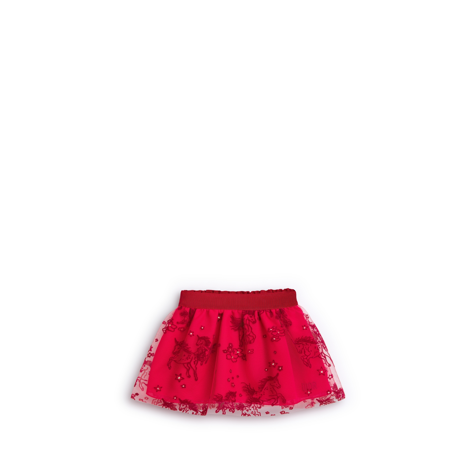 Gonna svasata per neonati Tulle rosso con motivo a unicorni rosso intenso e color oro E01