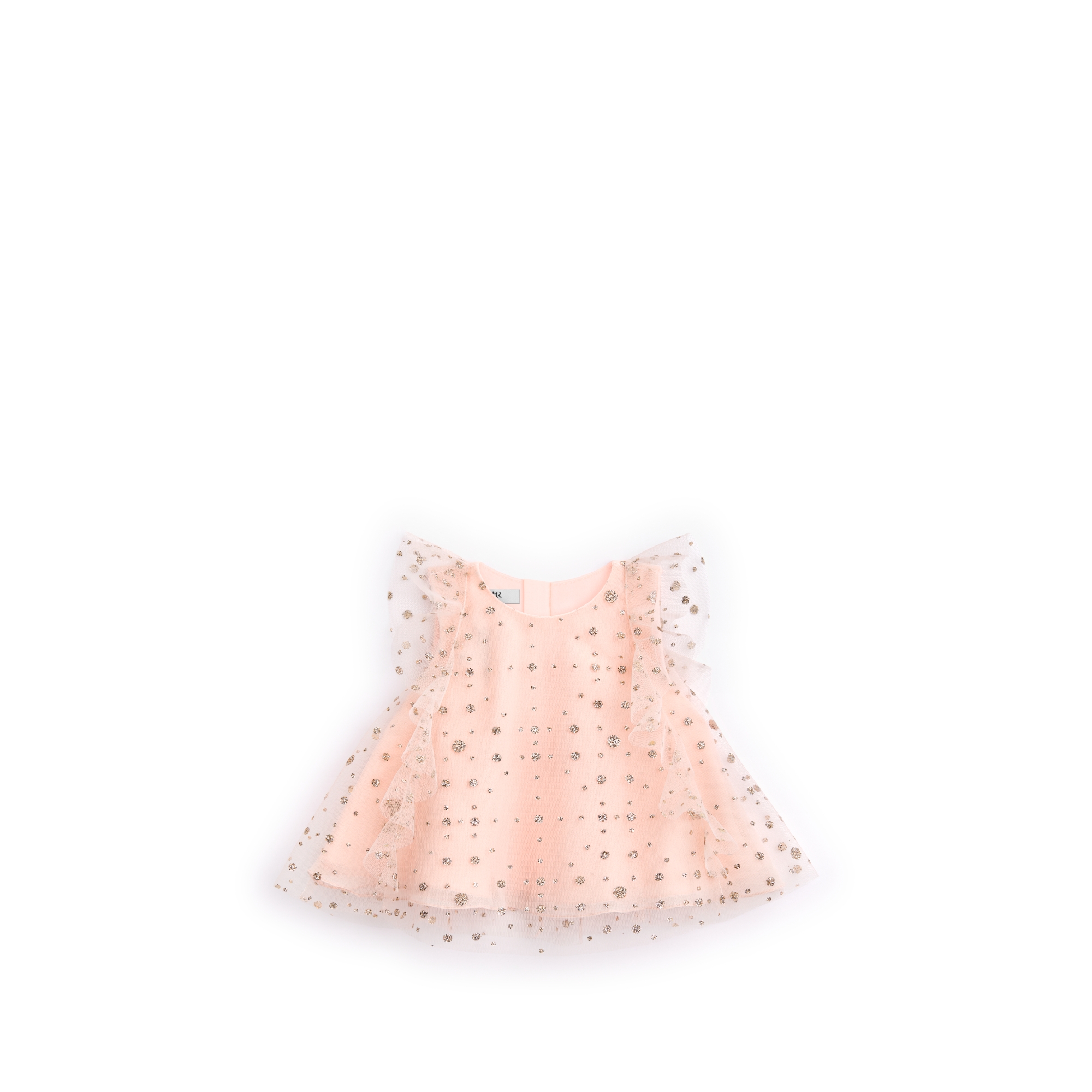 Baby Blouse Peach Blossom Pink Tulle with Gold-Tone Glitter Polka Dots E01