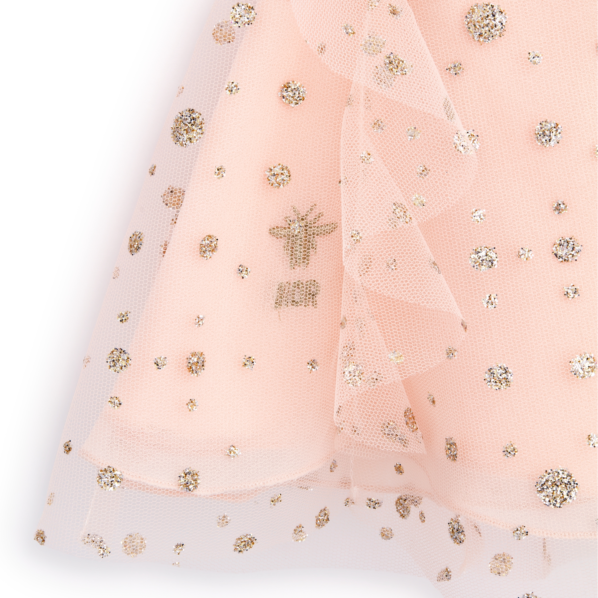 بلوزة للأطفال الرضّع تول بلون زهر الخوخ مع نقاط بولكا باللون الذهبي البرّاق E09