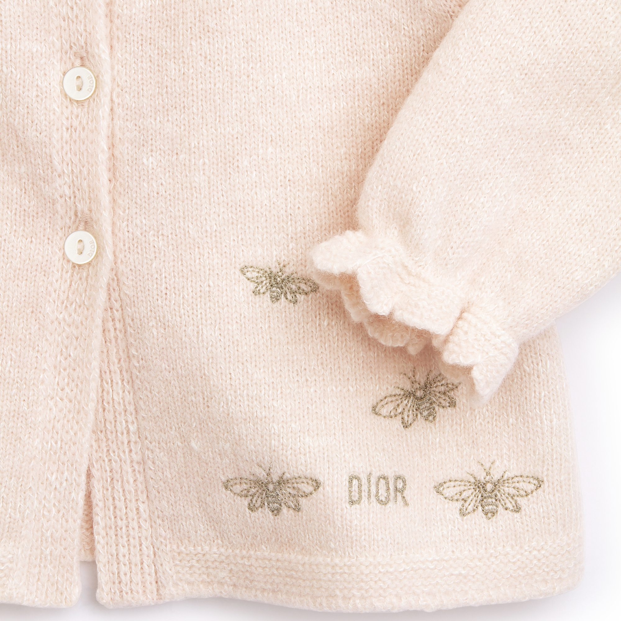 Baby Cardigan Pale Pink and Ivory Wool-Silk Mouliné Knit E09