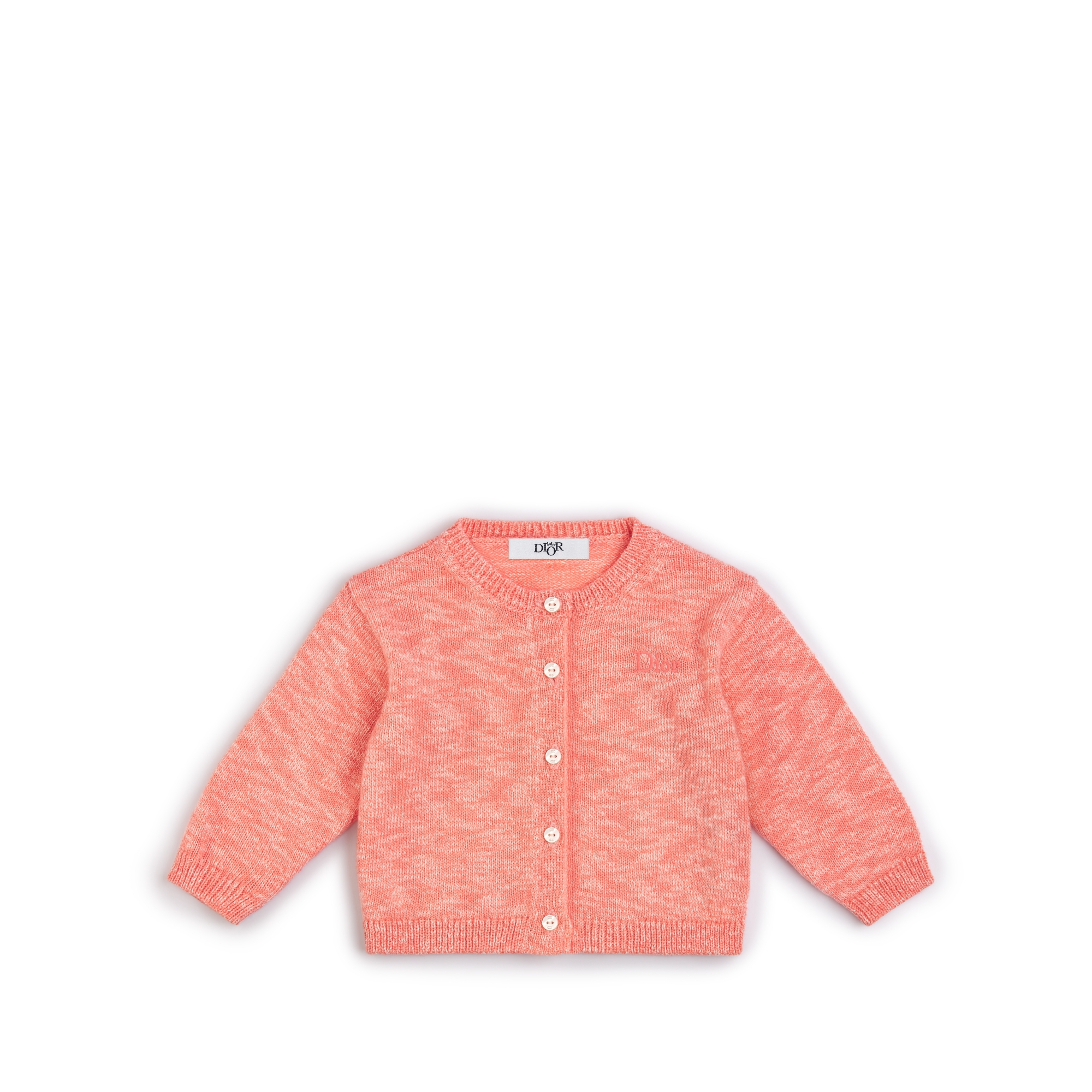Baby Cardigan Coral Pink Wool-Cotton Mouliné Knit E01