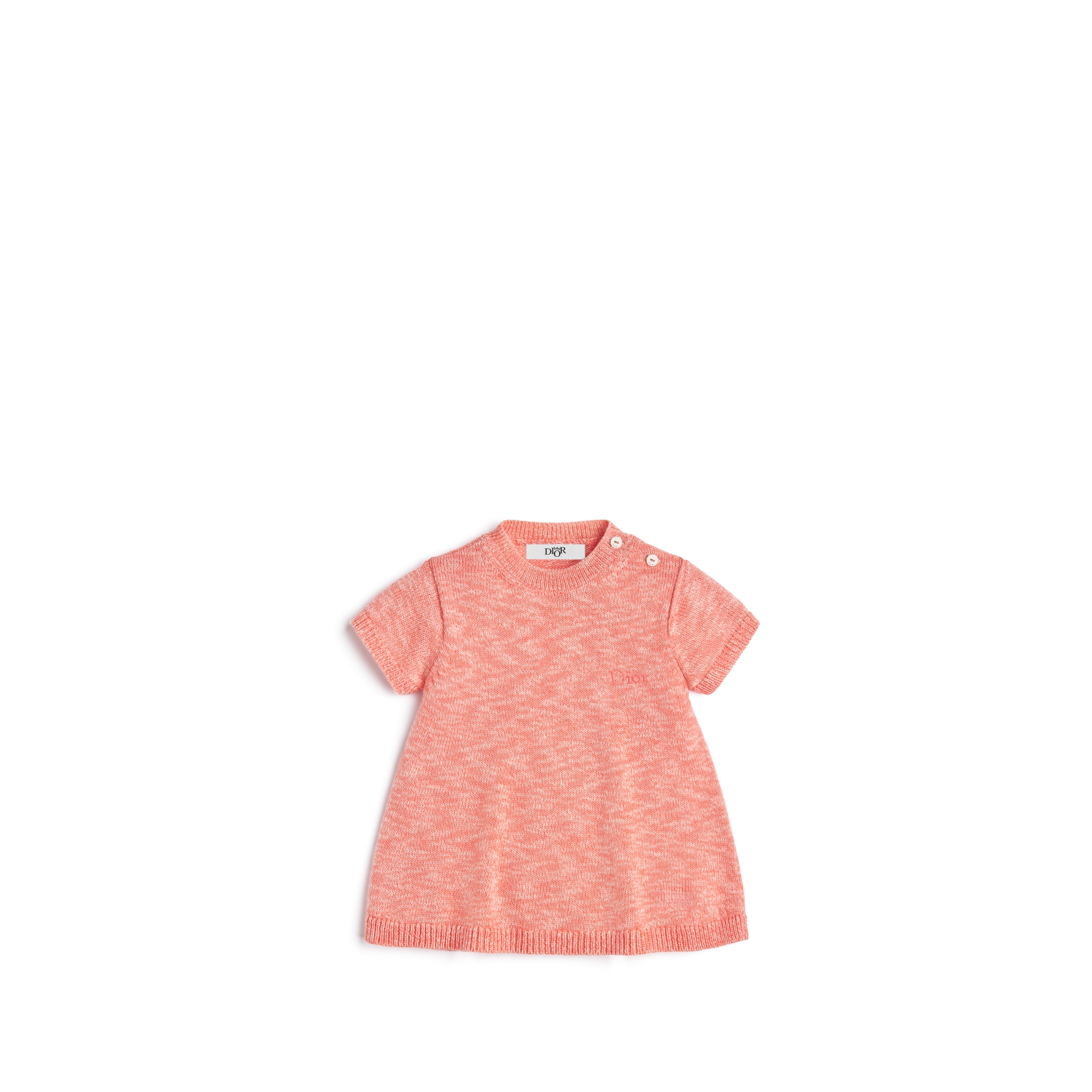 Baby A-Line Dress Coral Pink Wool-Cotton Mouliné Knit | DIOR