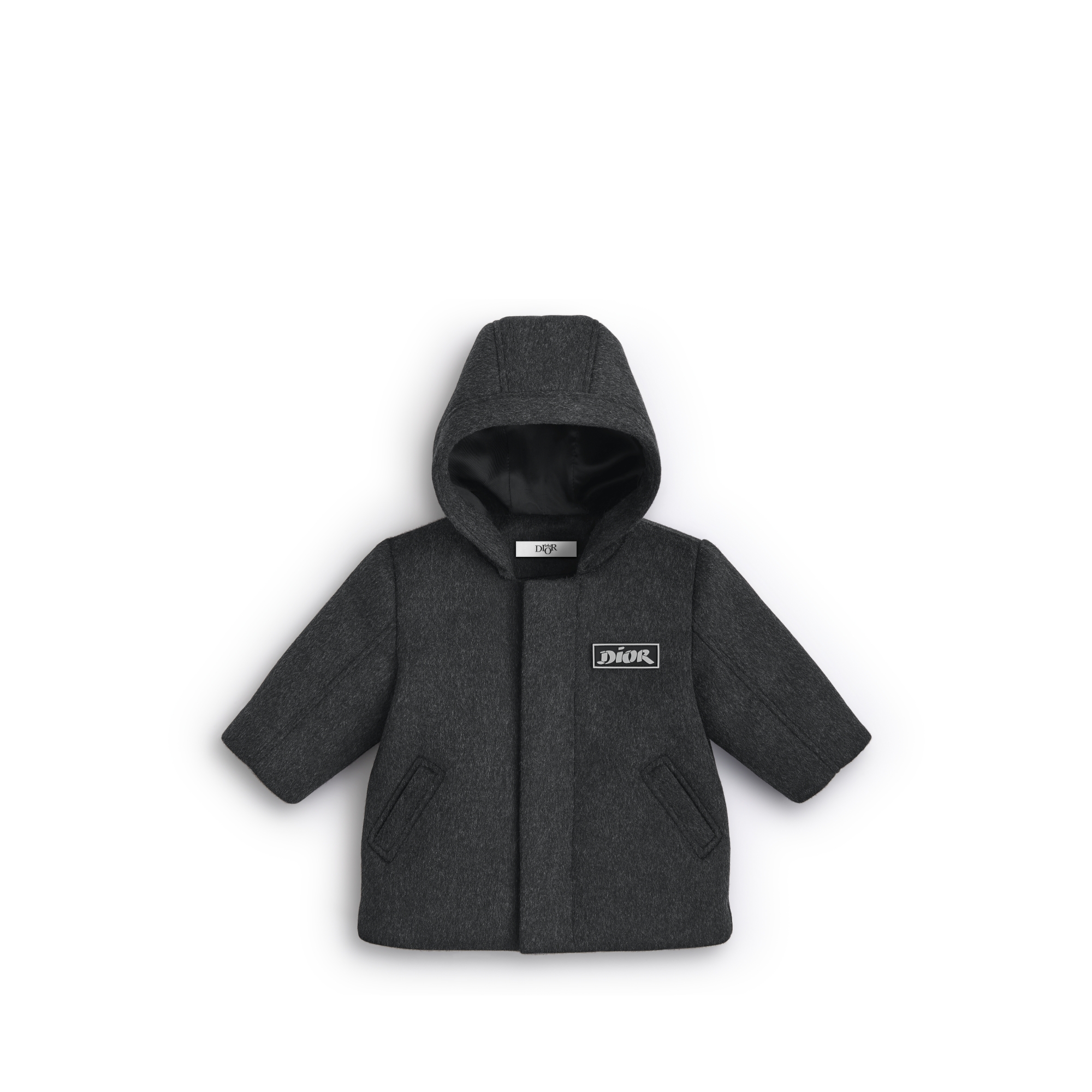 Baby Hooded Coat Anthracite Gray Cashmere-Wool Blend E01