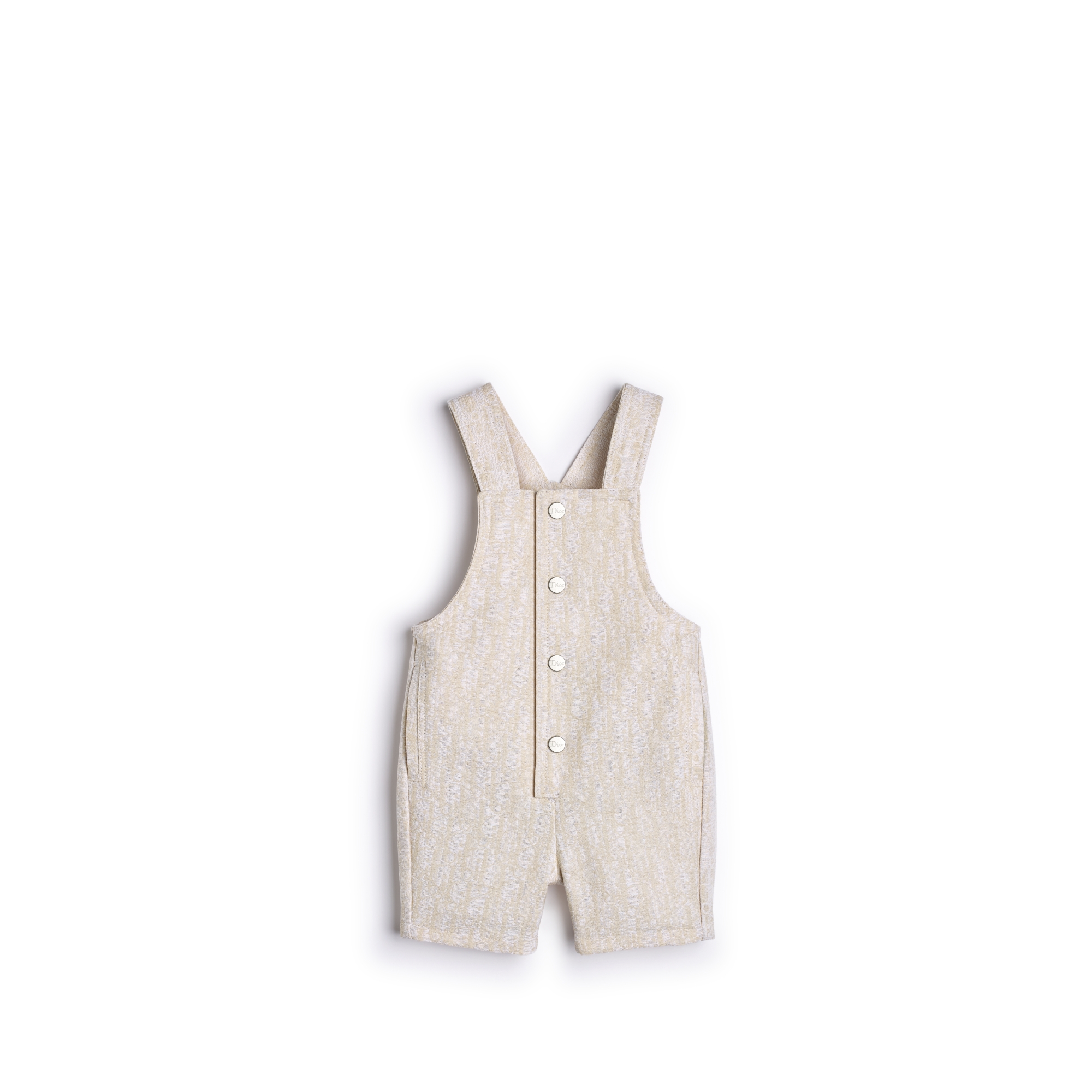 Baby Overalls Beige Cotton Gabardine with Dior Oblique Jacquard Motif E01