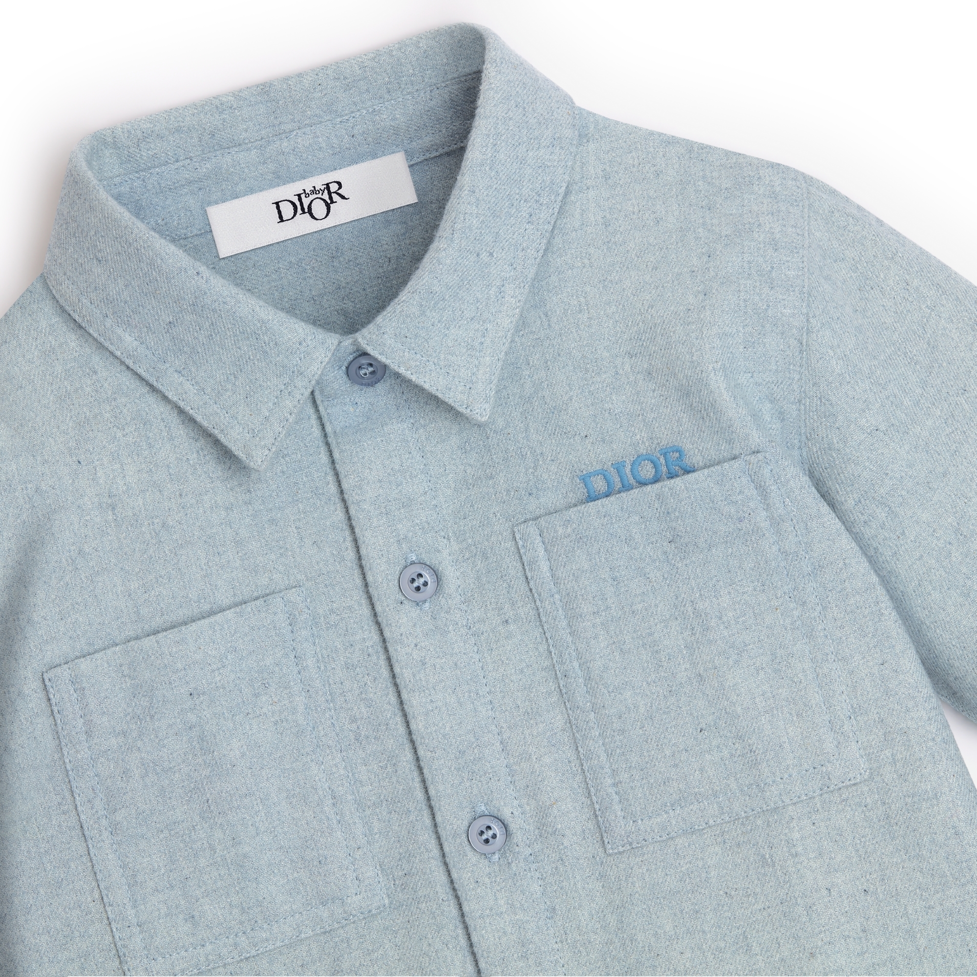 Chemise bébé Flanelle de coton bleu clair chiné E09