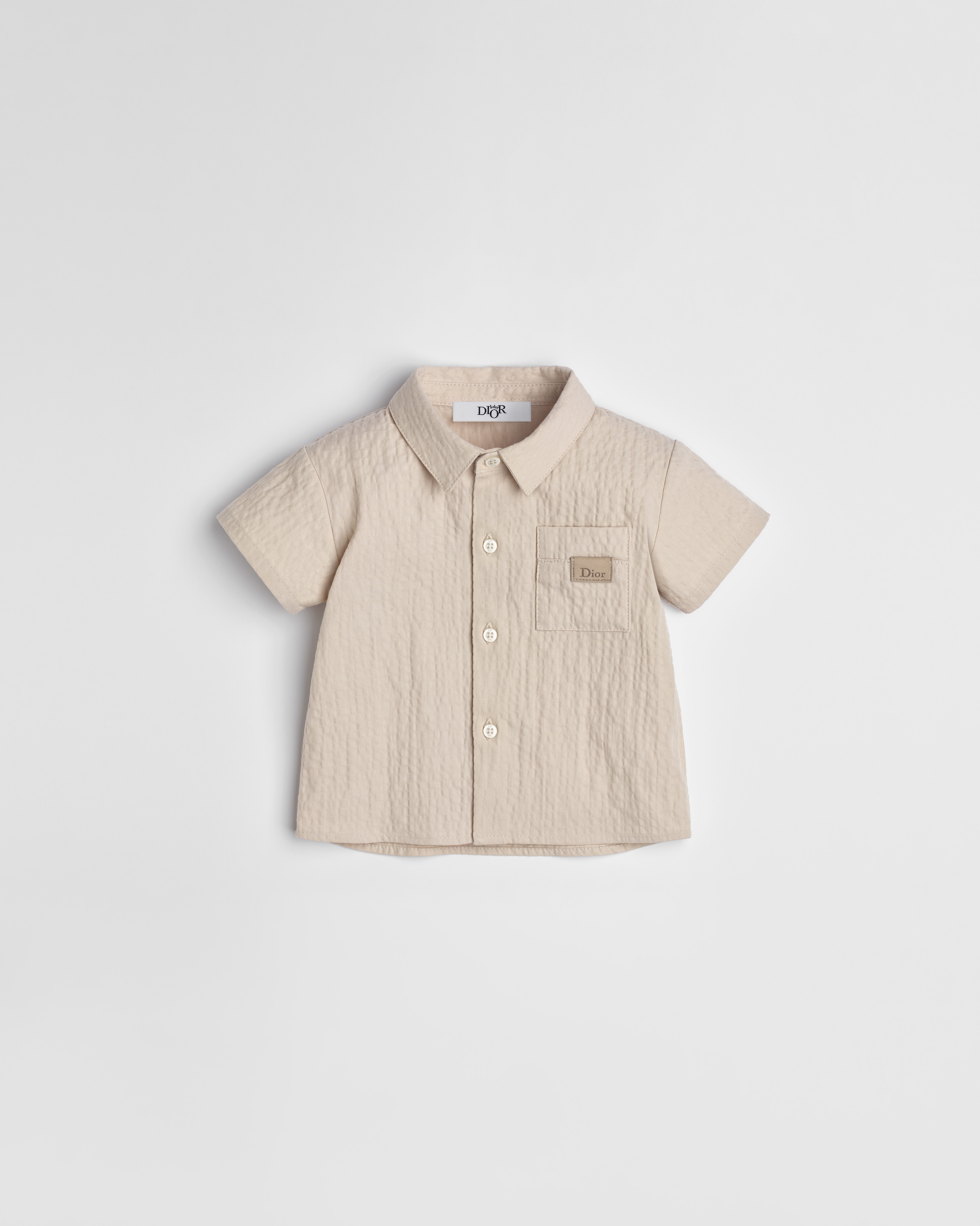 Baby Short-Sleeved Shirt Beige Cotton Seersucker E01