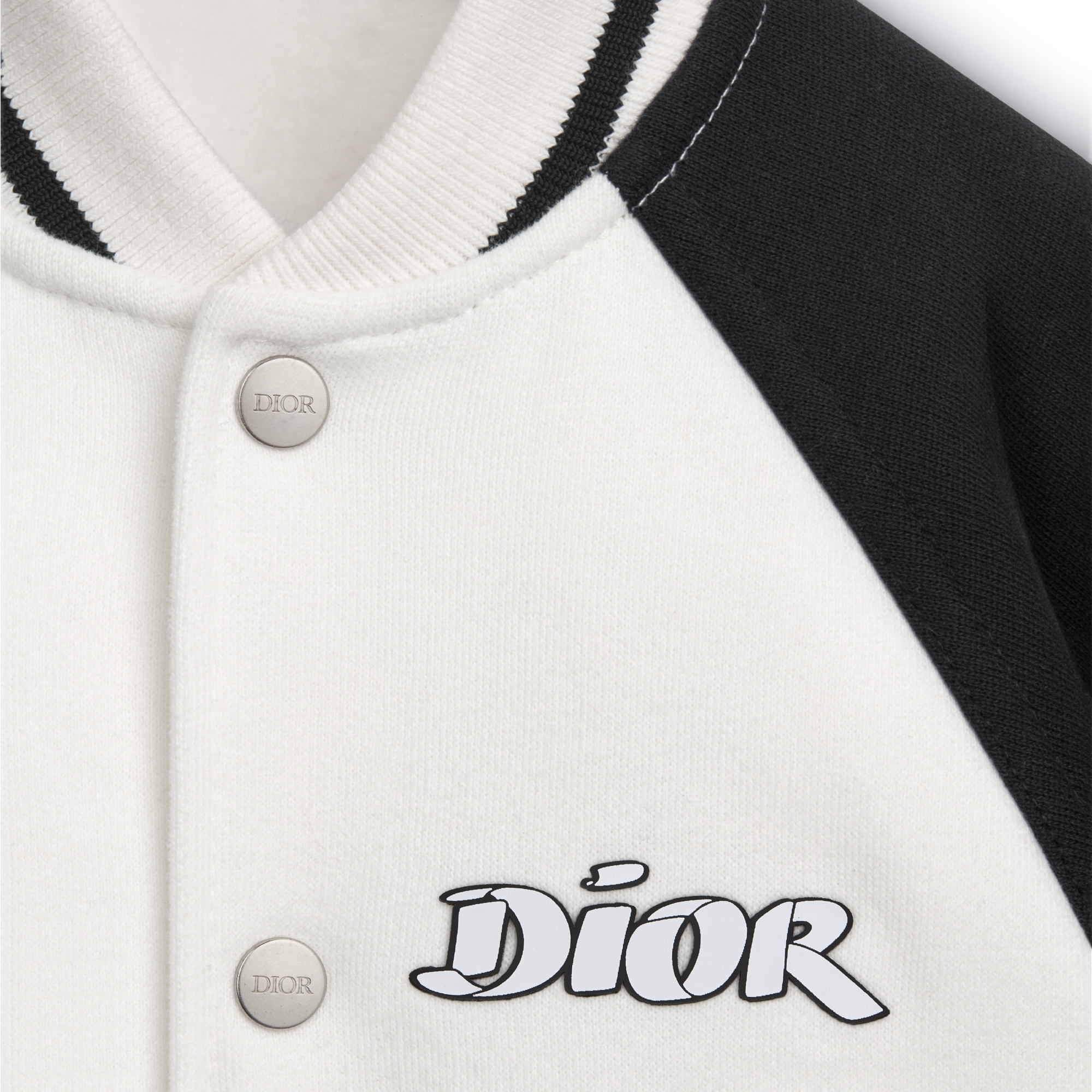 Cardigan stile bomber per neonati Cotone felpato spazzolato avorio e nero E09