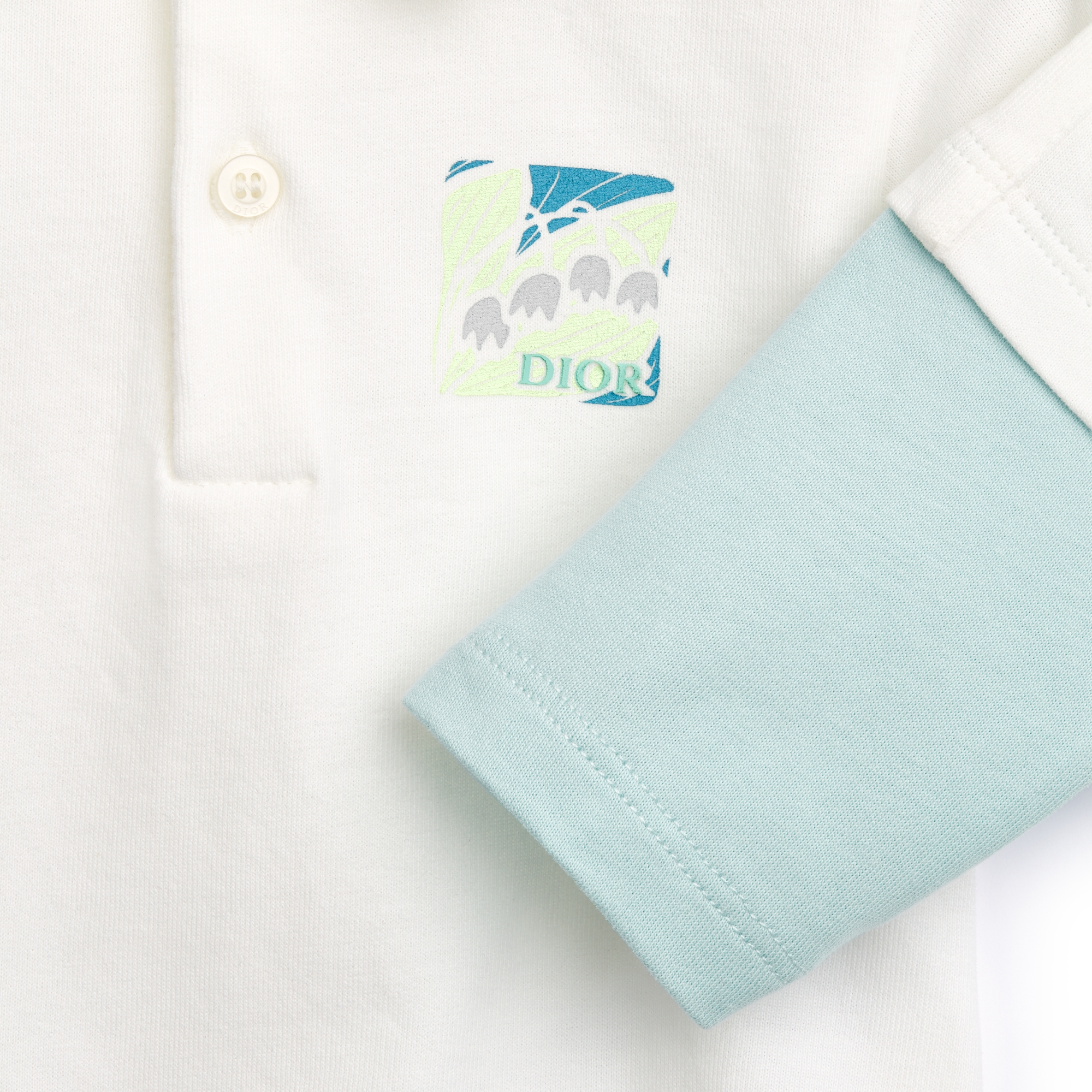 Baby Polo Shirt Ivory and Light Blue Cotton Jersey E09