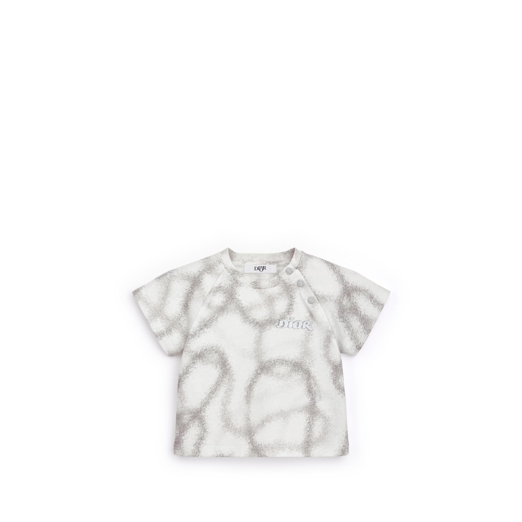 Baby T-Shirt Ivory Cotton Jersey with Gray Blurred-Effect Ribbon Motif E01