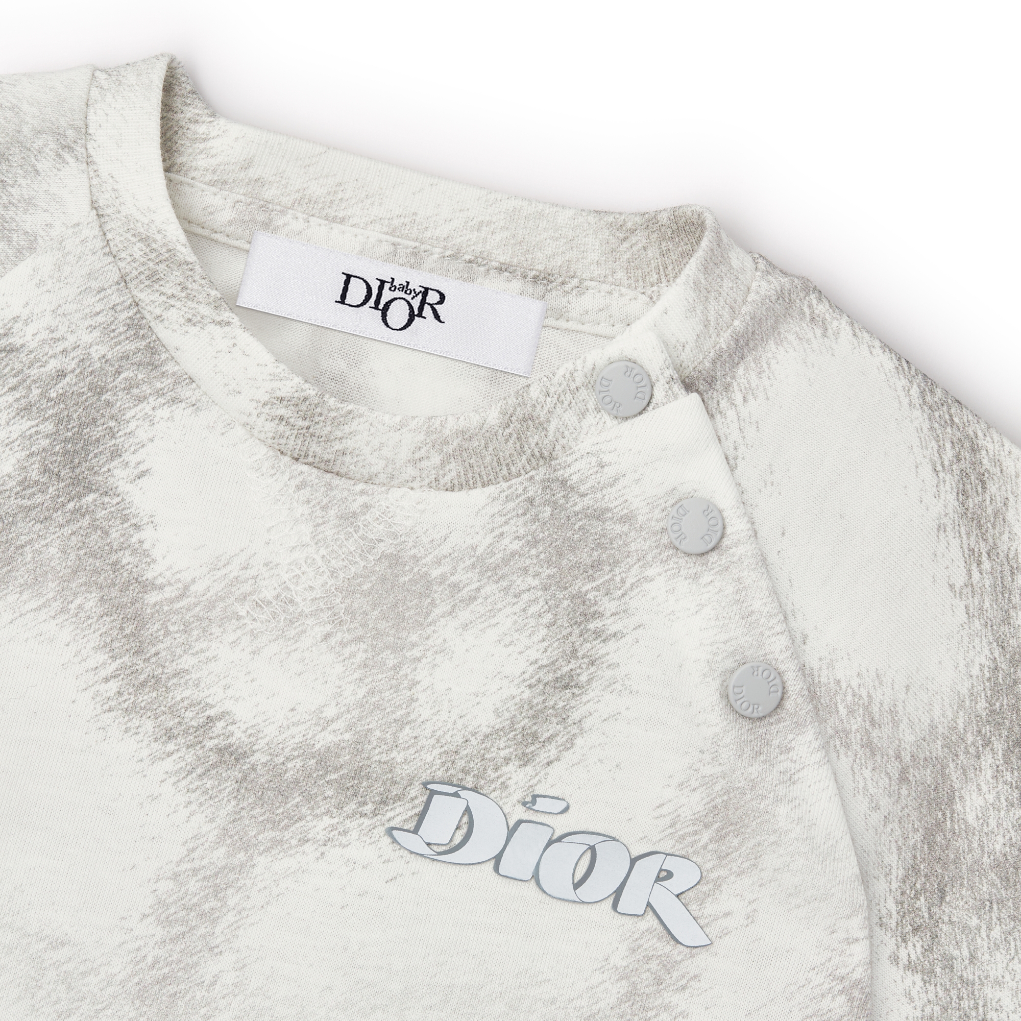 嬰兒 T 恤 象牙色純棉平紋布配灰色模糊效果絲帶主題圖案 E09