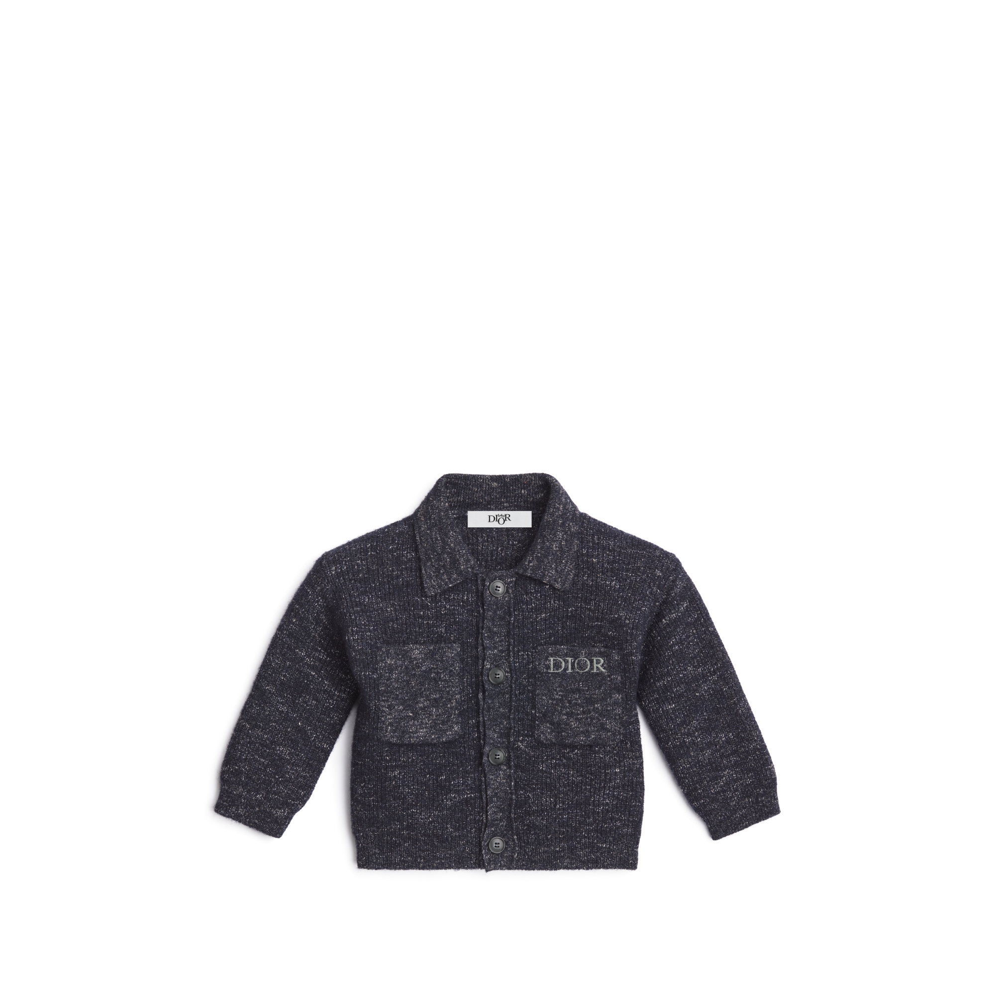 Baby Cardigan Jacket Midnight Blue and Gray Wool-Linen-Blend Ribbed Mouliné Knit E01