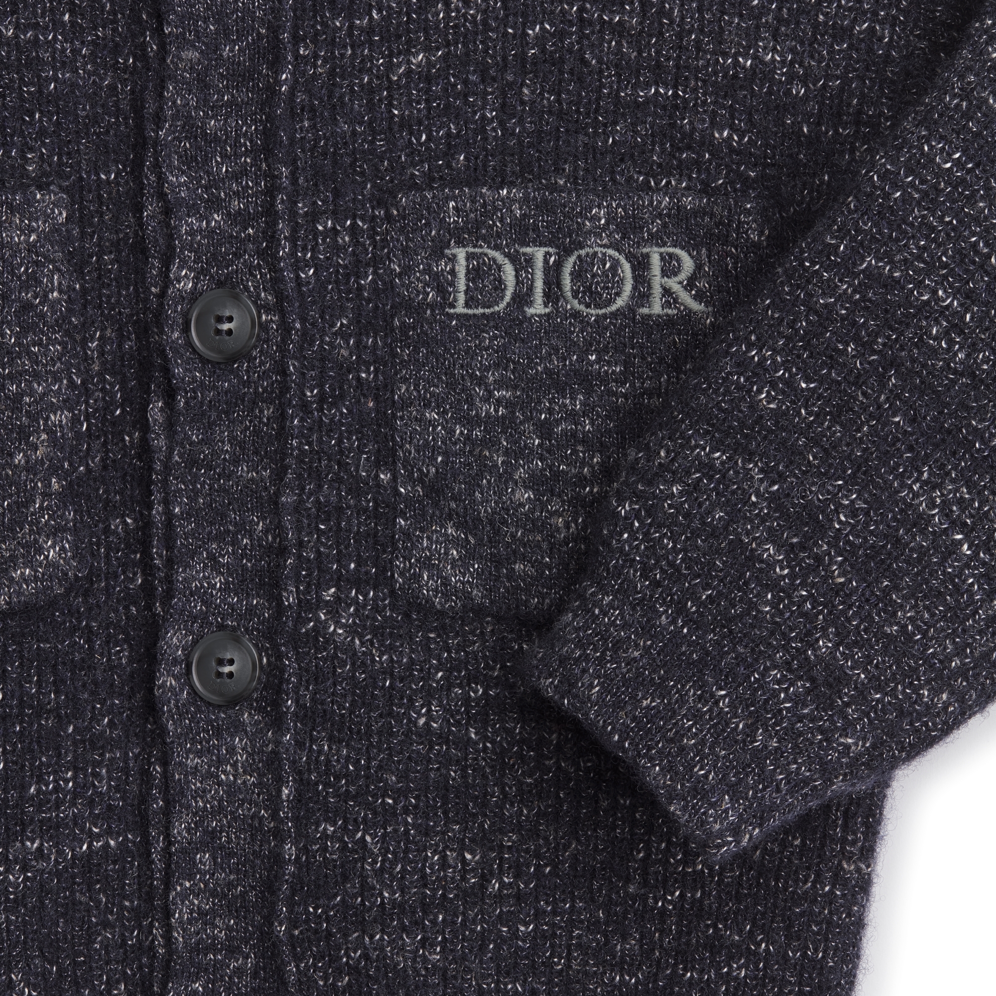 Baby Cardigan Jacket Midnight Blue and Gray Wool-Linen-Blend Ribbed Mouliné Knit E09