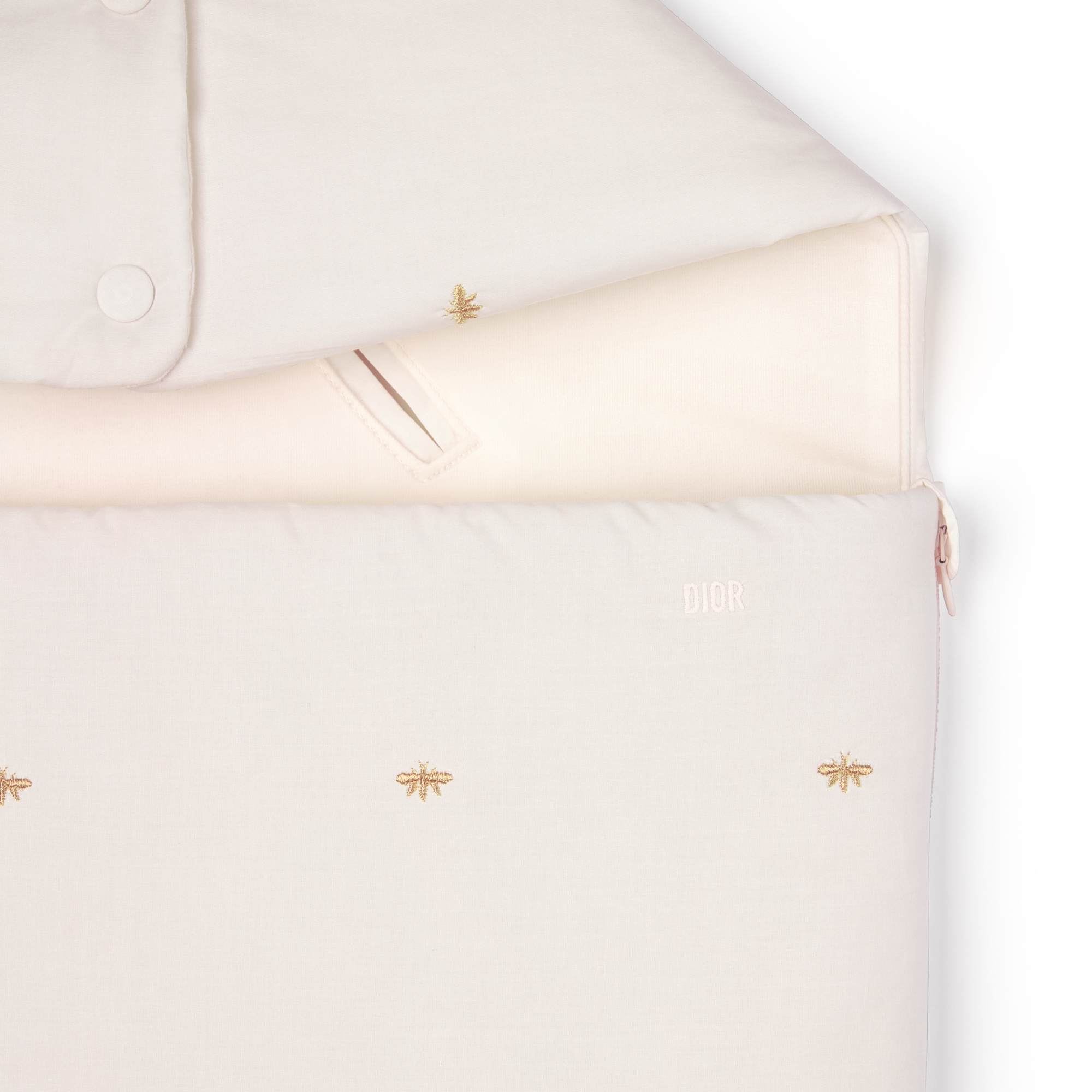 Sleeping Bag Pastel Pink Cotton Satin with Provençal Quilting and Gold-Tone Bee Motif E09