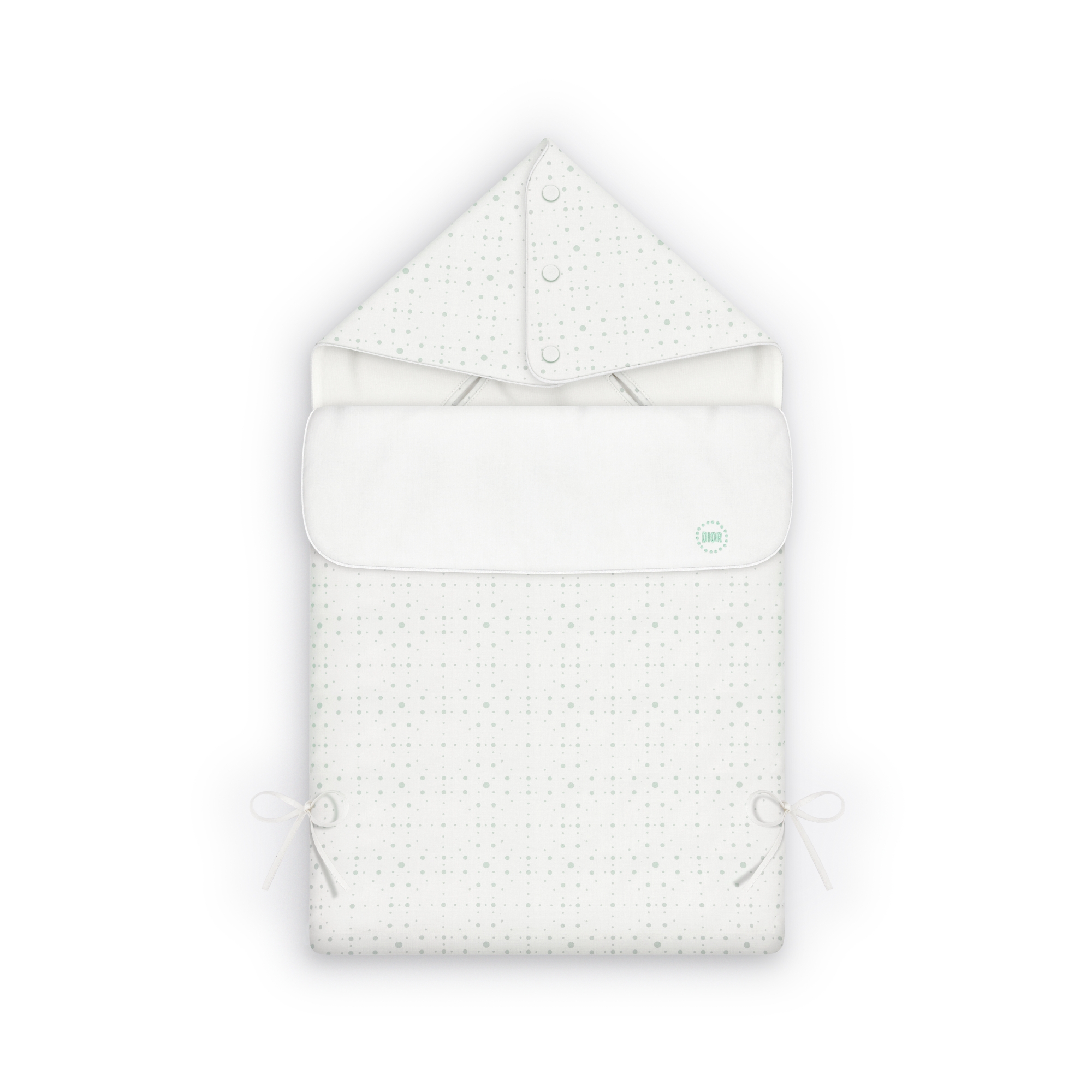 Sleeping Bag Ivory Cotton Poplin with Celadon Revisited Cannage and Polka Dot Motif E01