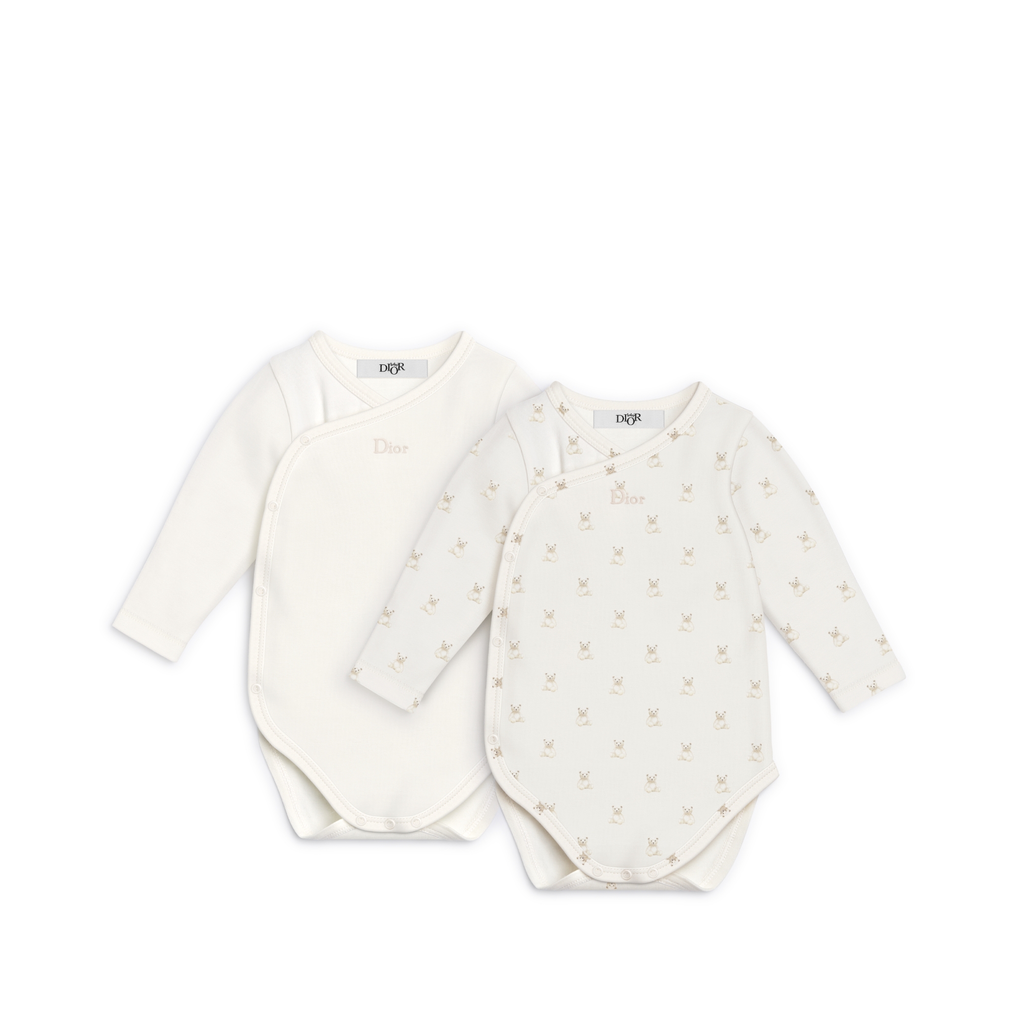 Coffret deux bodies manches longues Gabriel Jersey de coton ivoire uni et à motif ourson Gabriel beige E01