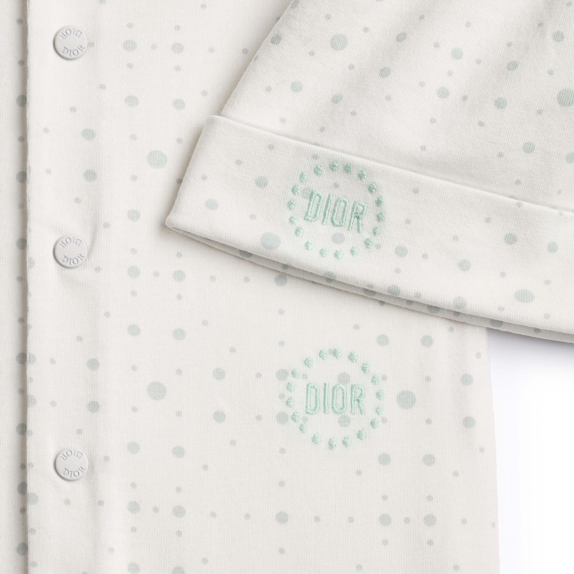 Newborn Gift Set Ivory Cotton Jersey with Celadon Revisited Cannage and Polka Dot Motif E05