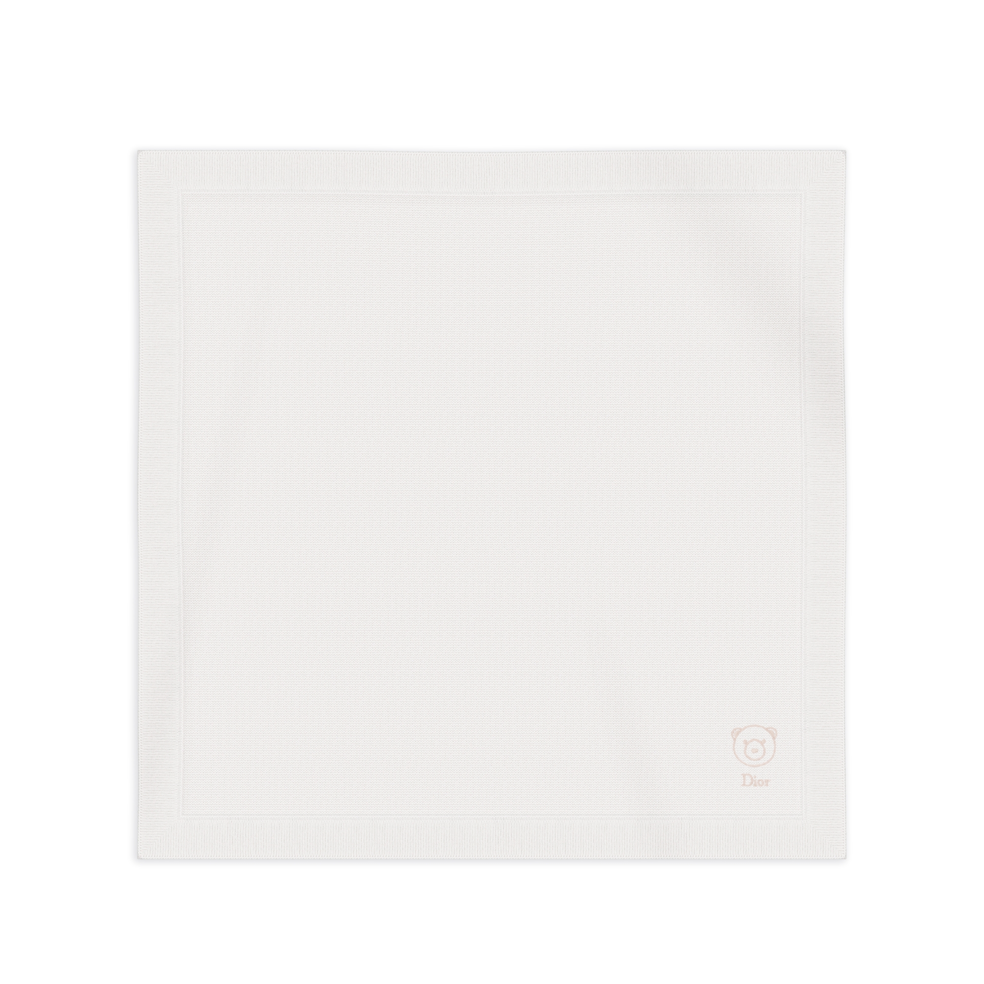 Baby Blanket Ivory Wool-Cashmere-Blend Knit and Ivory Cotton Poplin with Beige Gabriel the Bear Motif E01