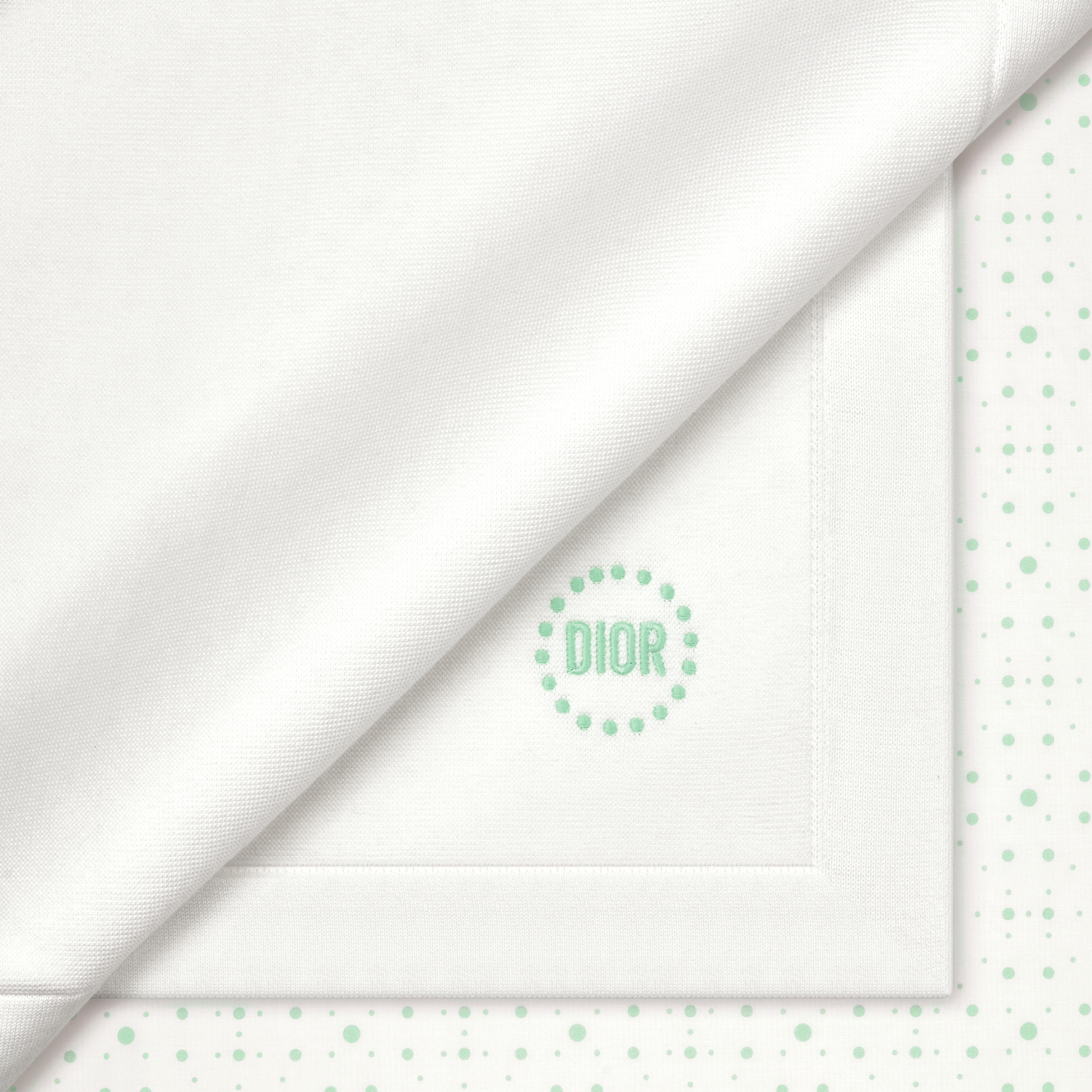 Baby Blanket Ivory Cotton Knit and Poplin with Celadon Revisited Cannage and Polka Dot Motif E09