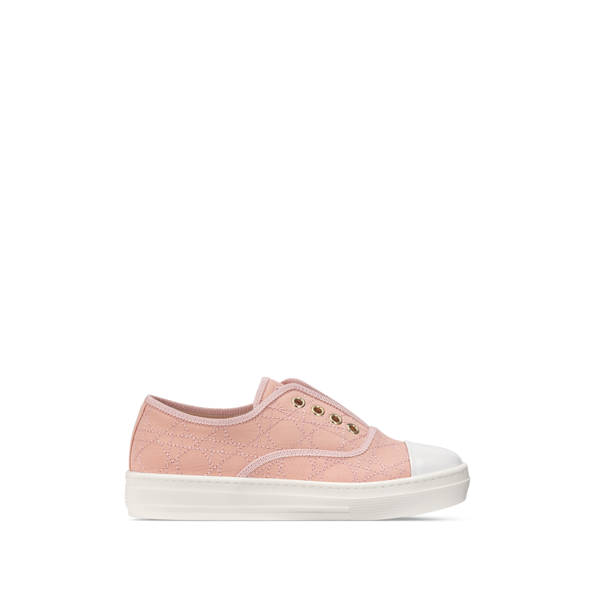 Kids' Low-Top Sneaker Pink Cannage Cotton Canvas and White Calfskin E02