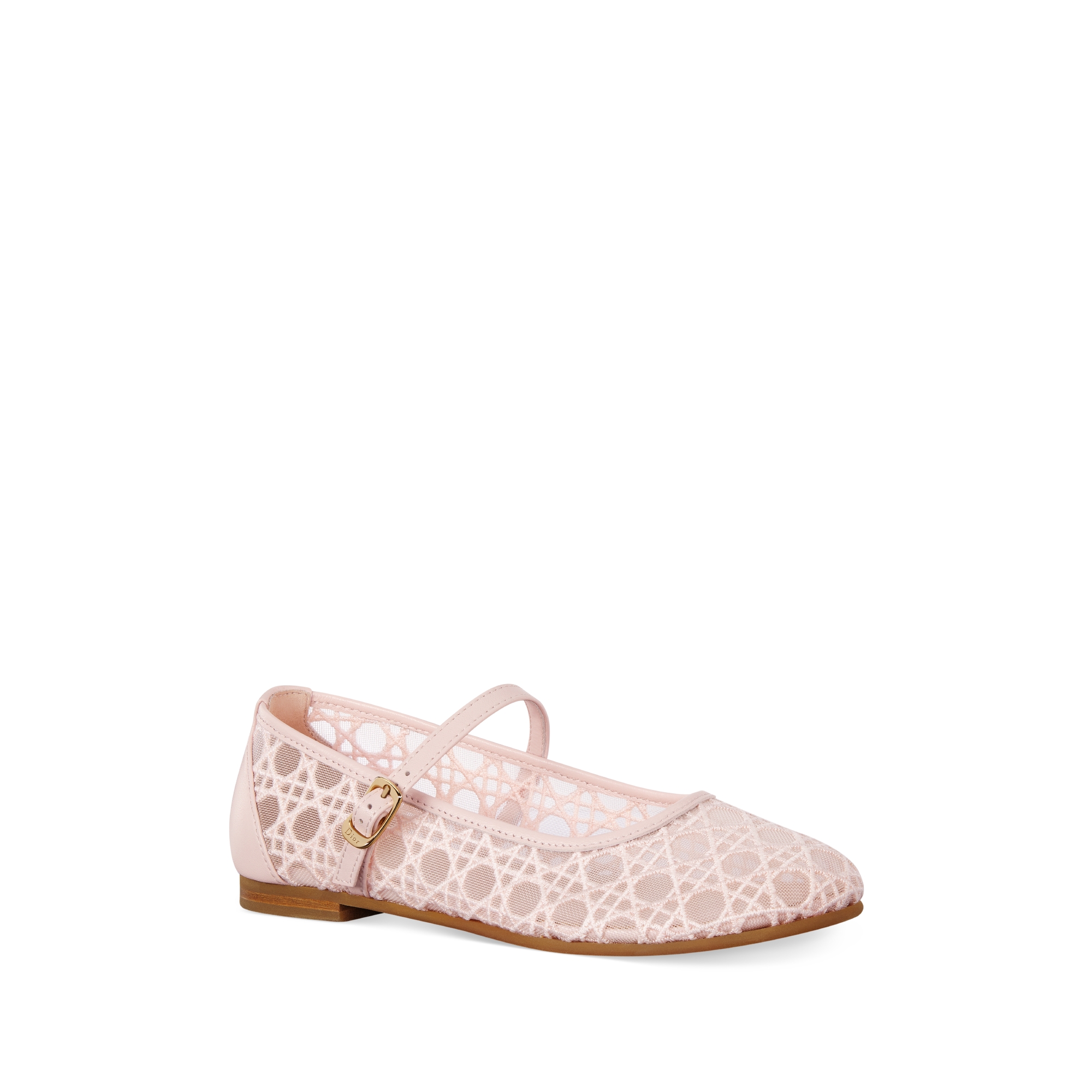 Kids' Ballet Flat Ivory Tulle with Pale Pink Cannage Embroidery and Calfskin E03