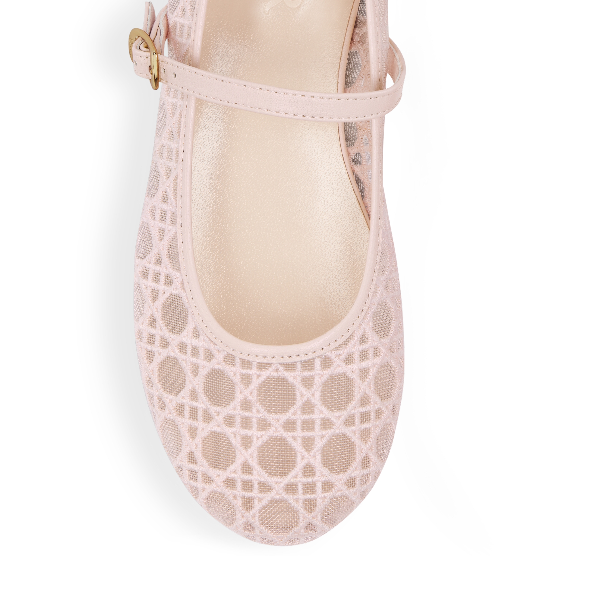 Kids' Ballet Flat Ivory Tulle with Pale Pink Cannage Embroidery and Calfskin E09
