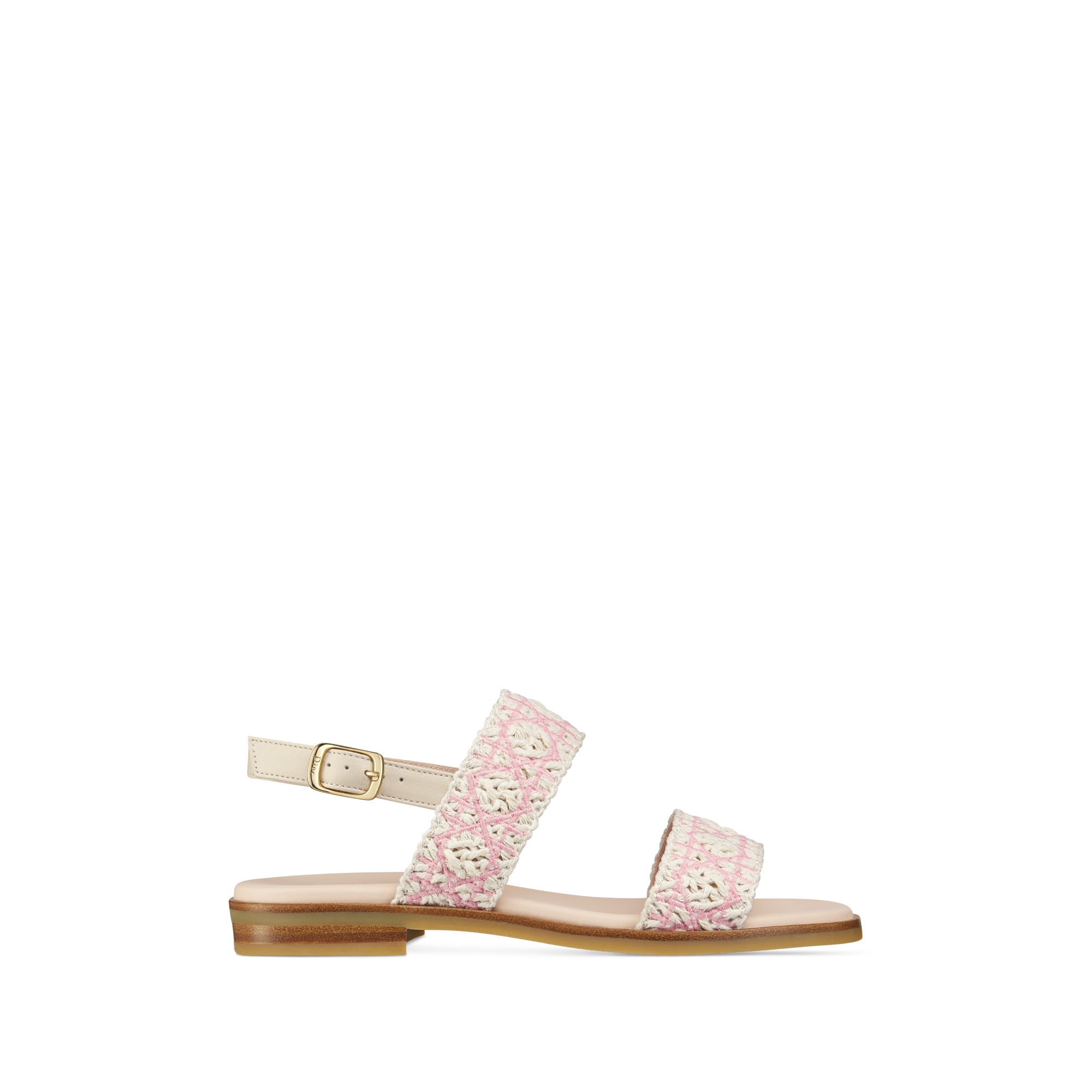 Kids' Sandal Ivory Raffia-Effect Cotton Canvas with Pale Pink Cannage Motif E02