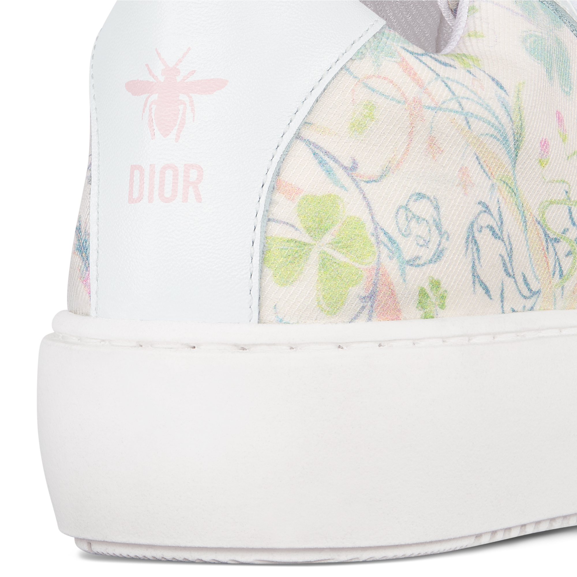 Kids' Low-Top Sneaker Ivory Cotton Canvas with Pastel Seasonal Motif and White Calfskin E09