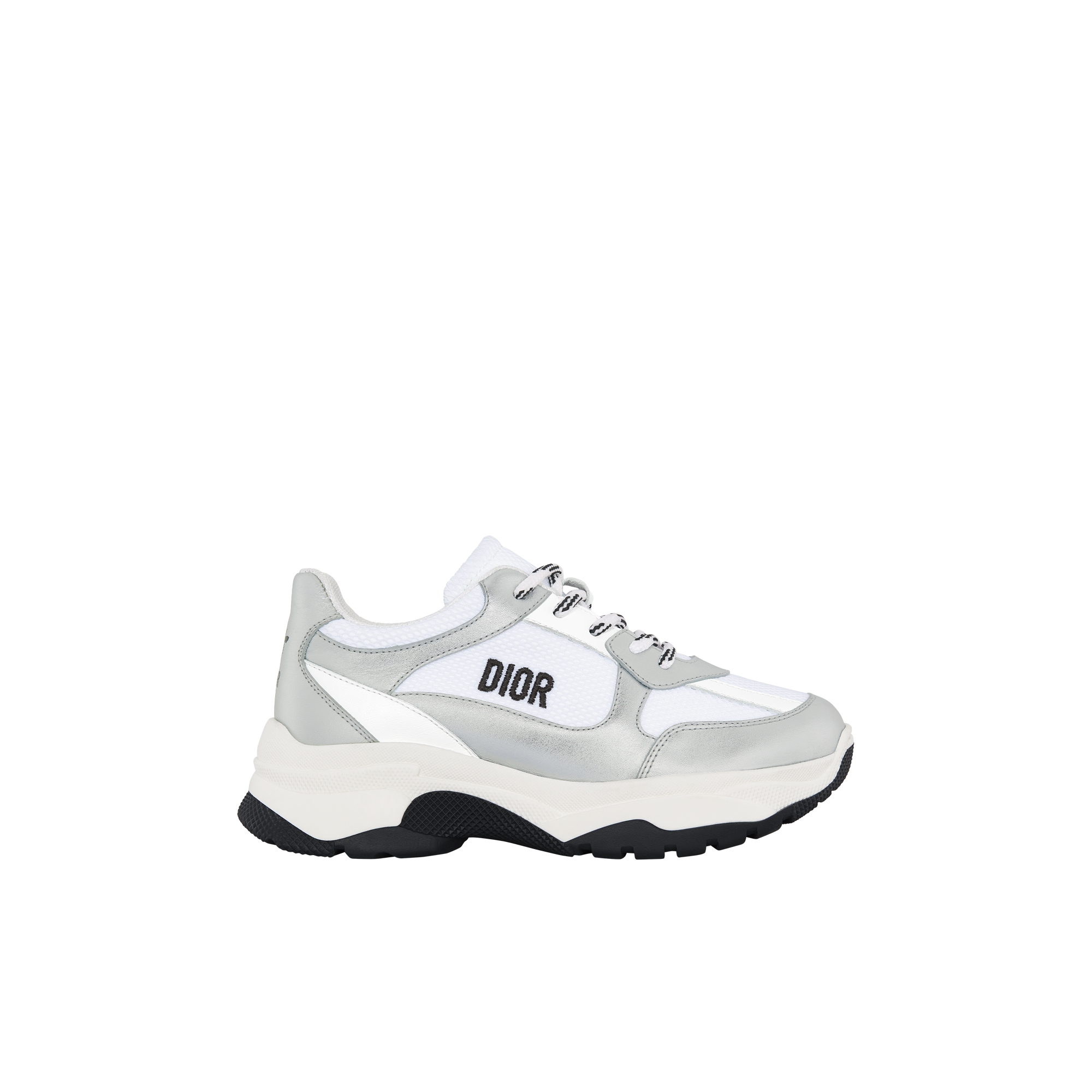 Kids' Low-Top Sneaker Silver-Tone Calfskin and White Mesh | DIOR
