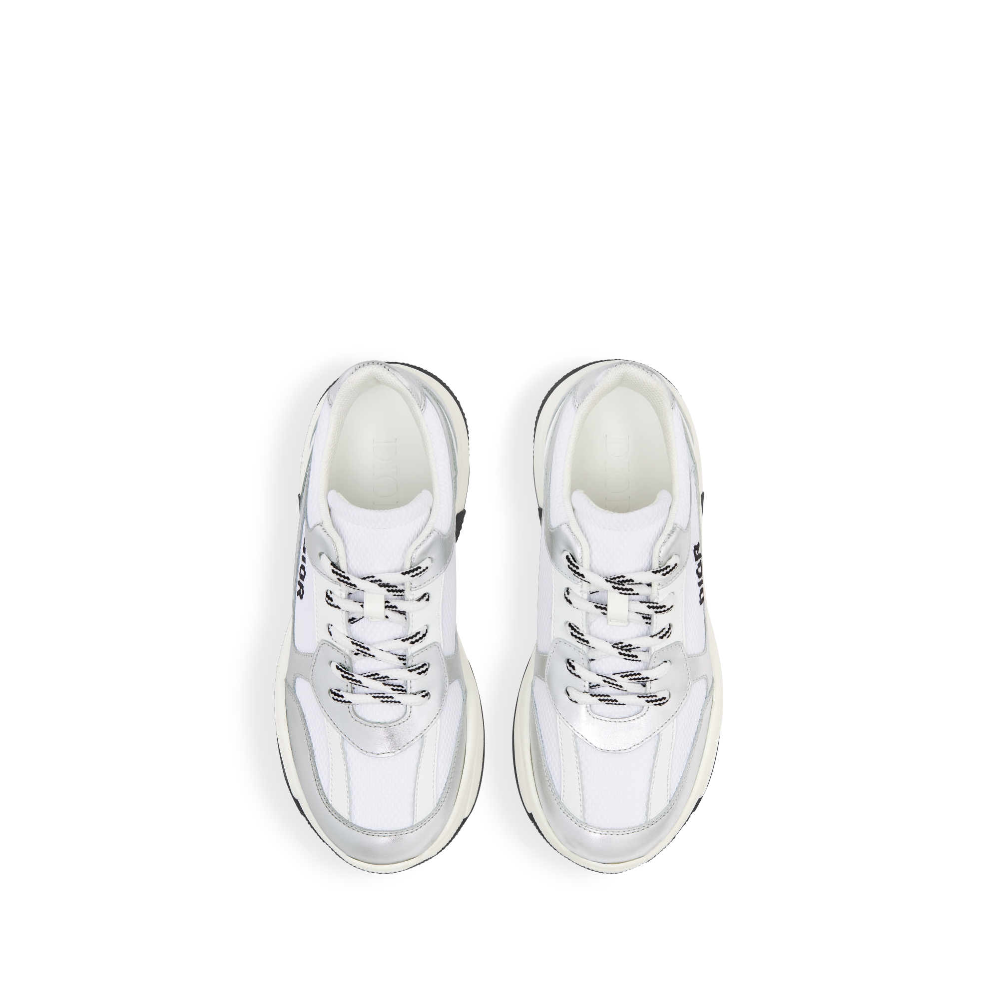 Sneaker de caña baja Dior Kids Piel de becerro plateada y malla blanca E06