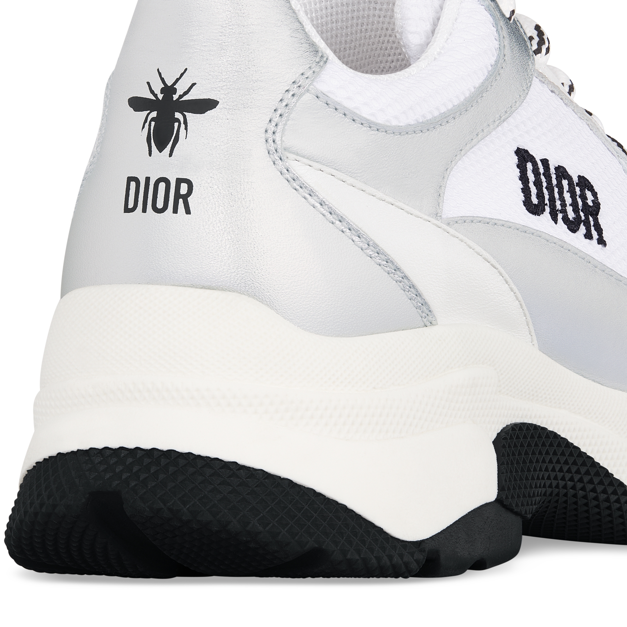 Kids' Low-Top Sneaker Silver-Tone Calfskin and White Mesh E09