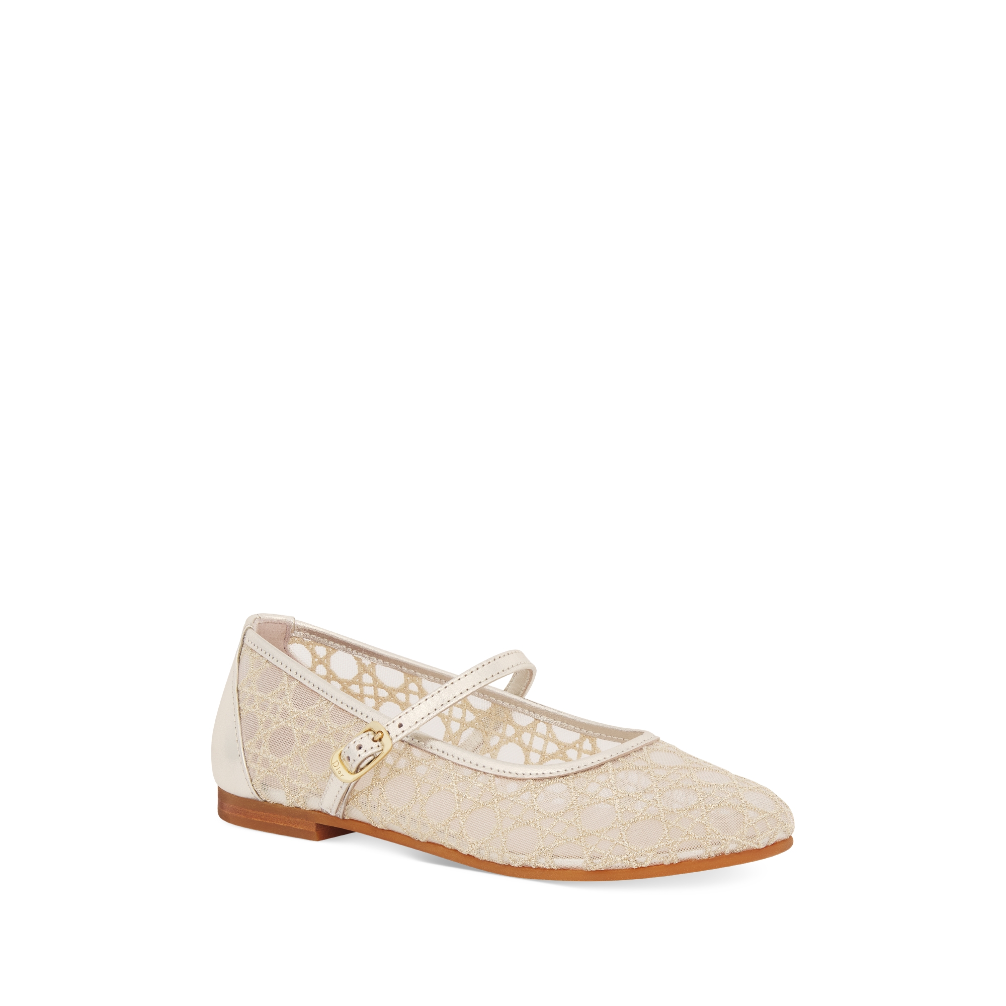 Kids' Ballet Flat Ivory Tulle with Gold-Tone Cannage Embroidery and Lambskin E03